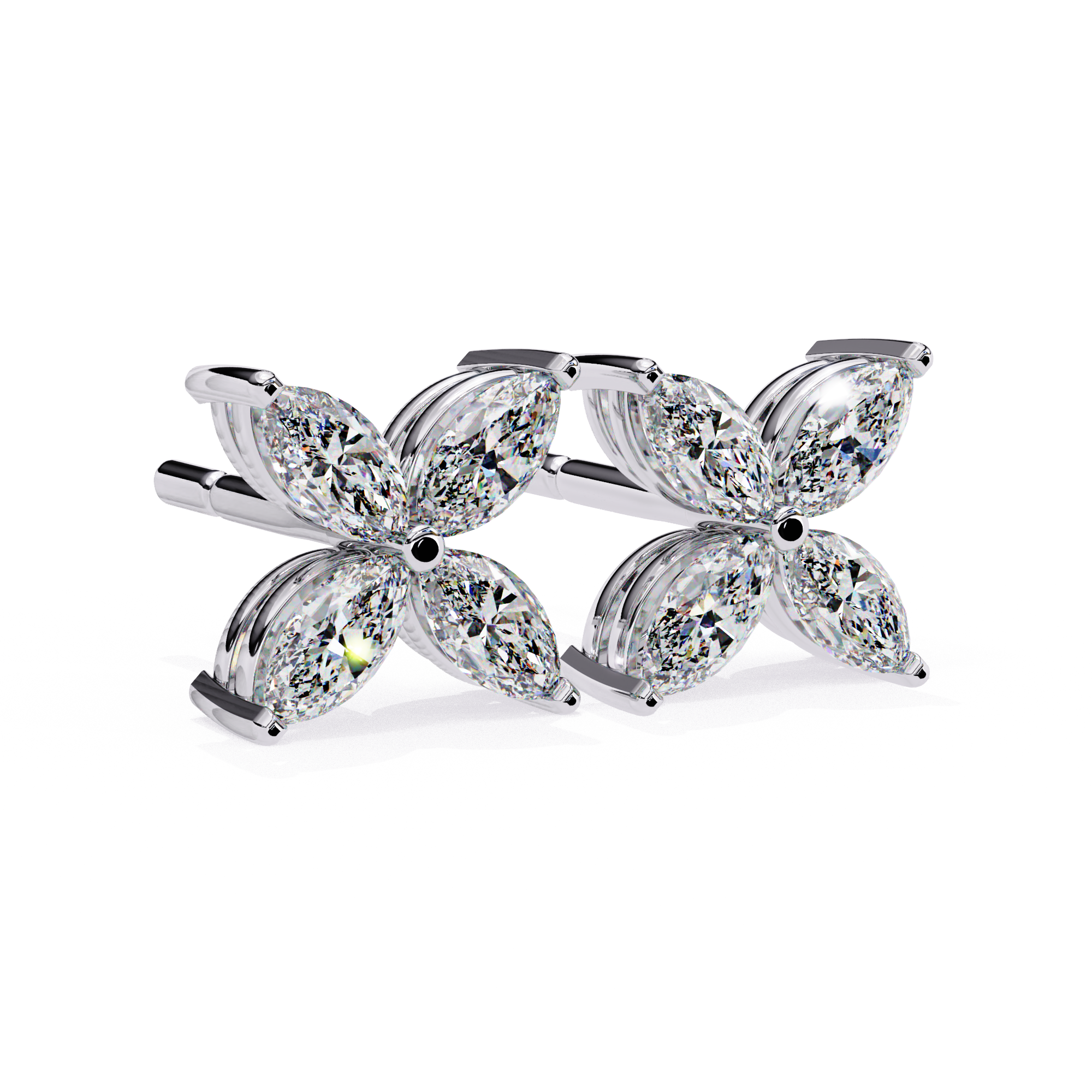 Exquisite Gold Marquise-Cut Diamond Floral Stud Earrings