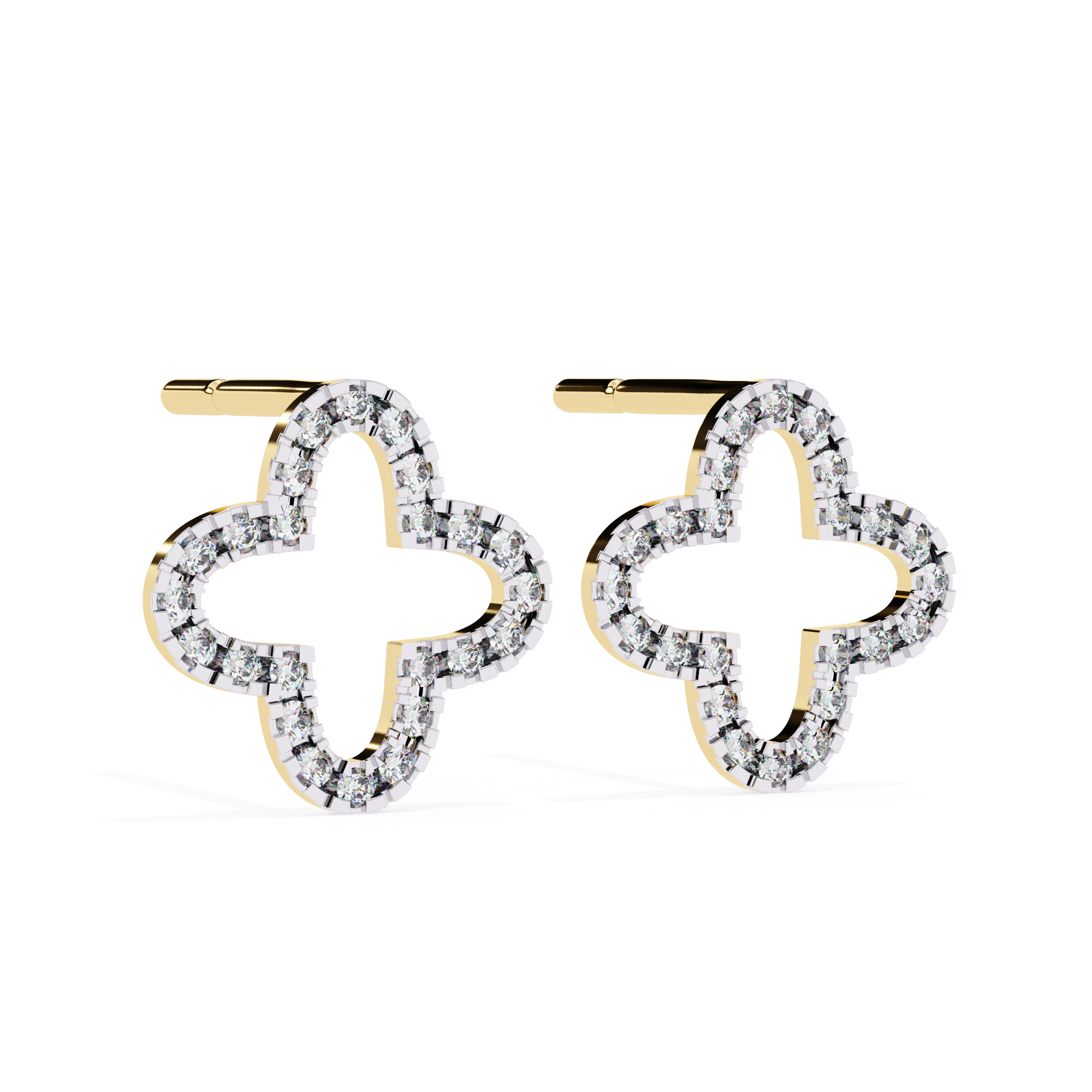 Elegant Diamond Clover Stud Earrings in Gold