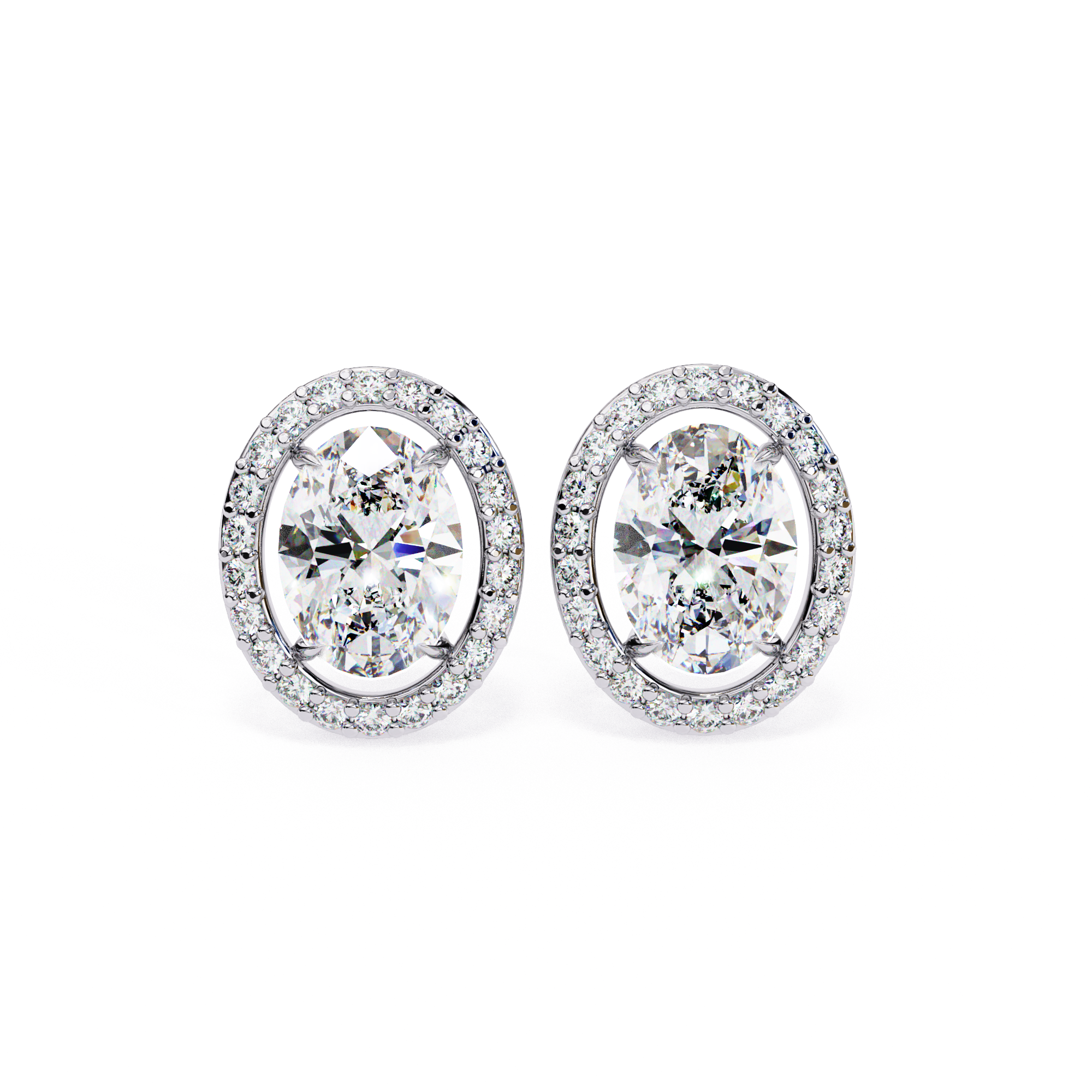 Oval Cut Floating Halo Diamond Stud Earrings in Gold