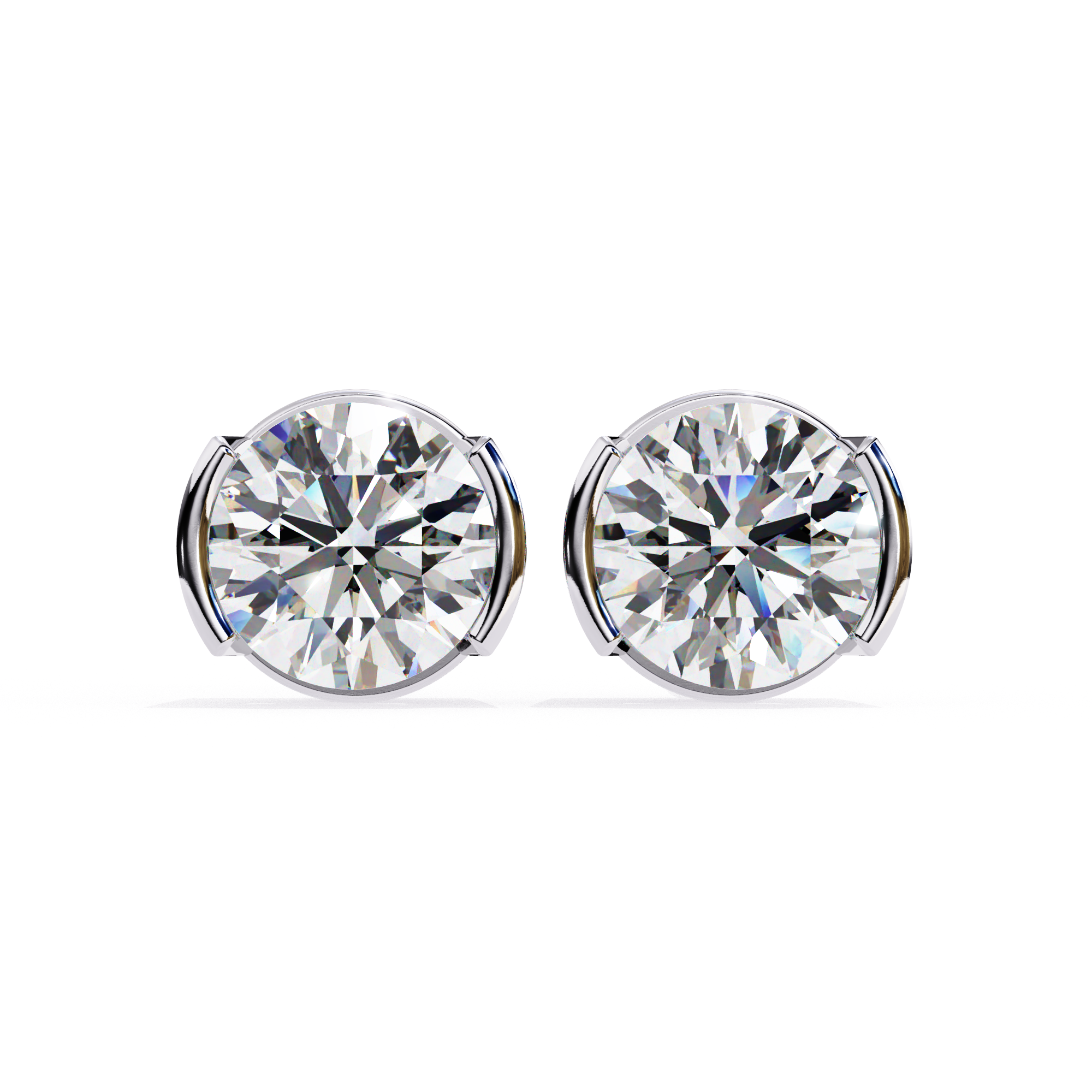 Elegant Round-Cut Diamond Stud Earrings in Gold with Half-Bezel Setting