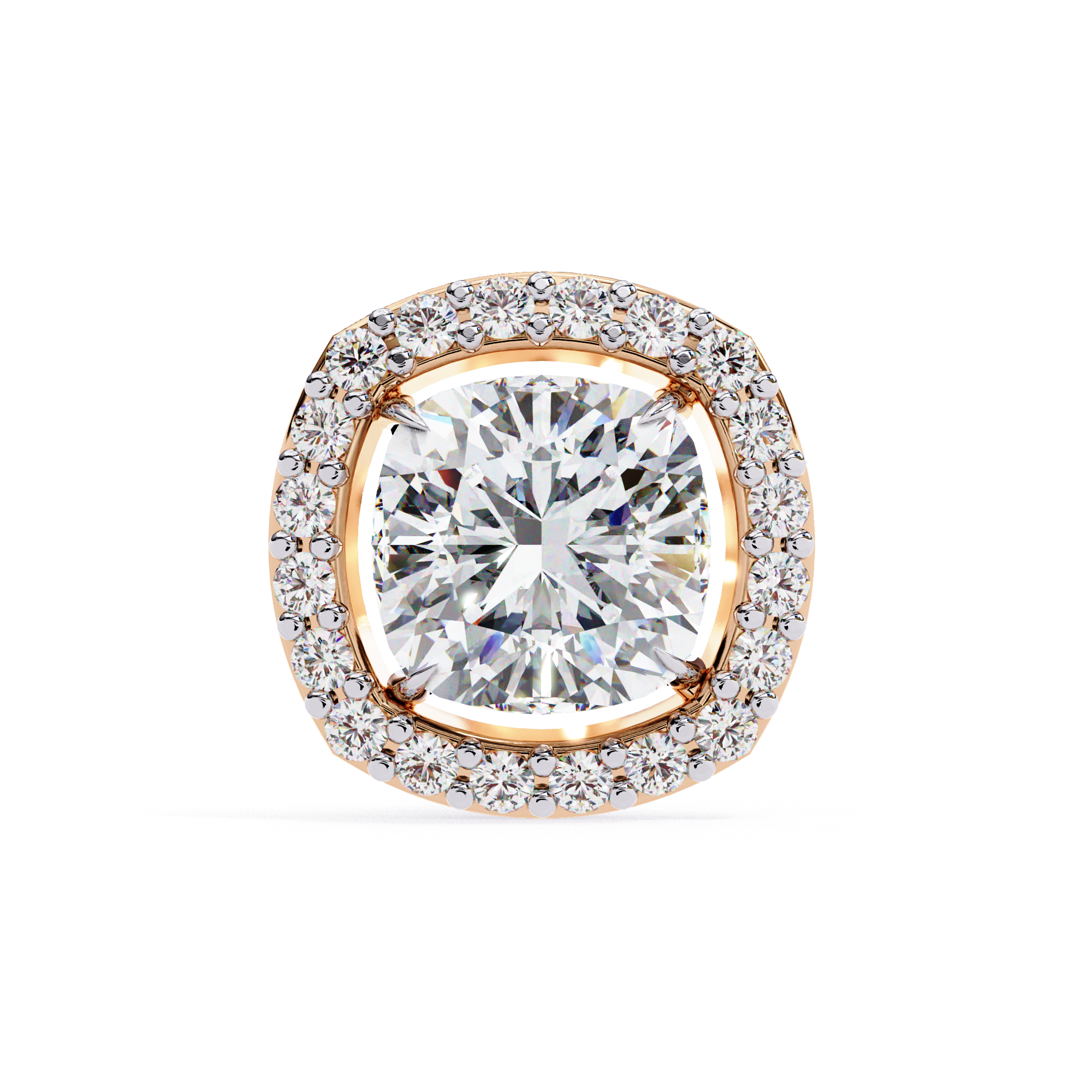 Cushion Cut Floating Halo Diamond Stud Earrings in Gold