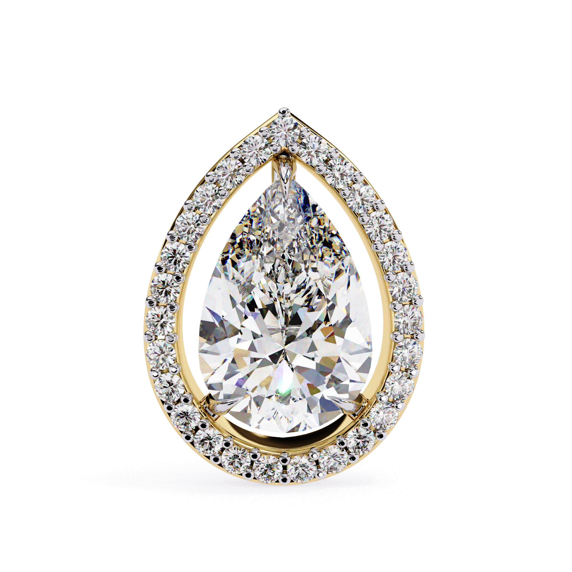 Elegant Pear-Shaped Diamond Halo Stud Earrings in Gold