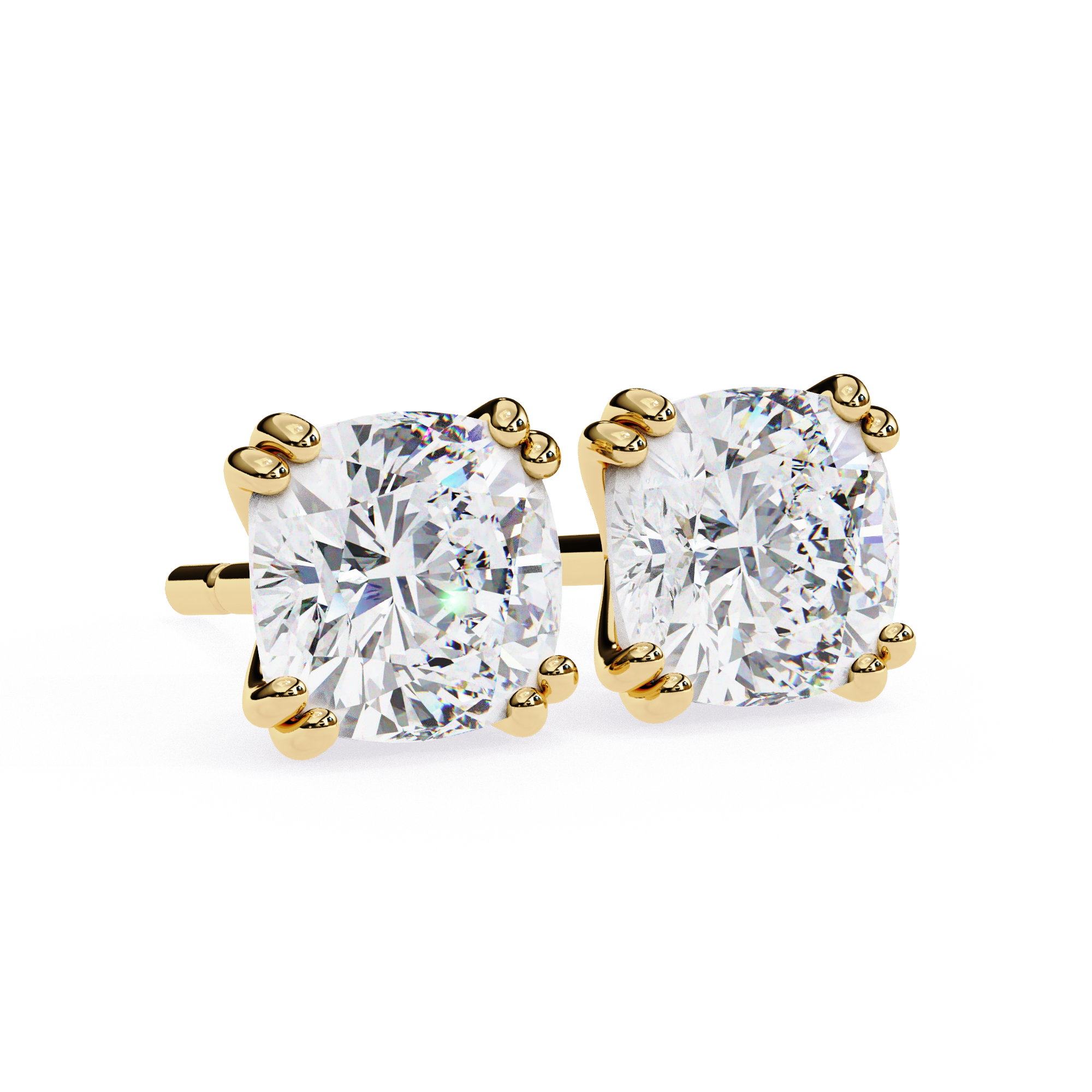 Cushion-Cut Diamond Stud Earrings in Gold