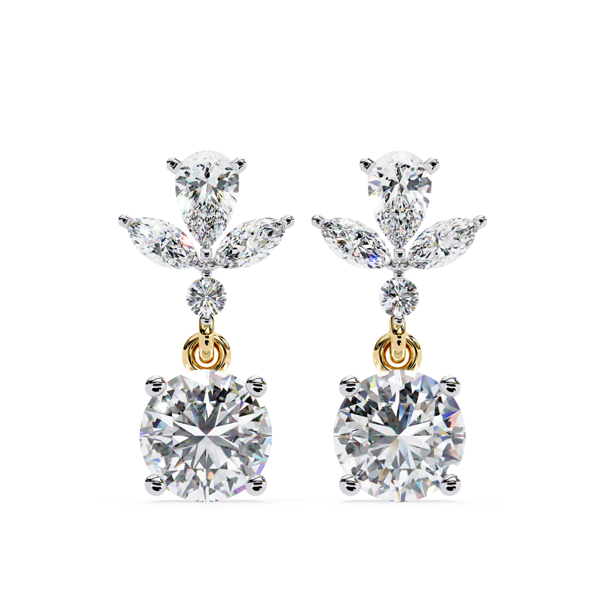 Elegant Floral Drop Diamond Earrings