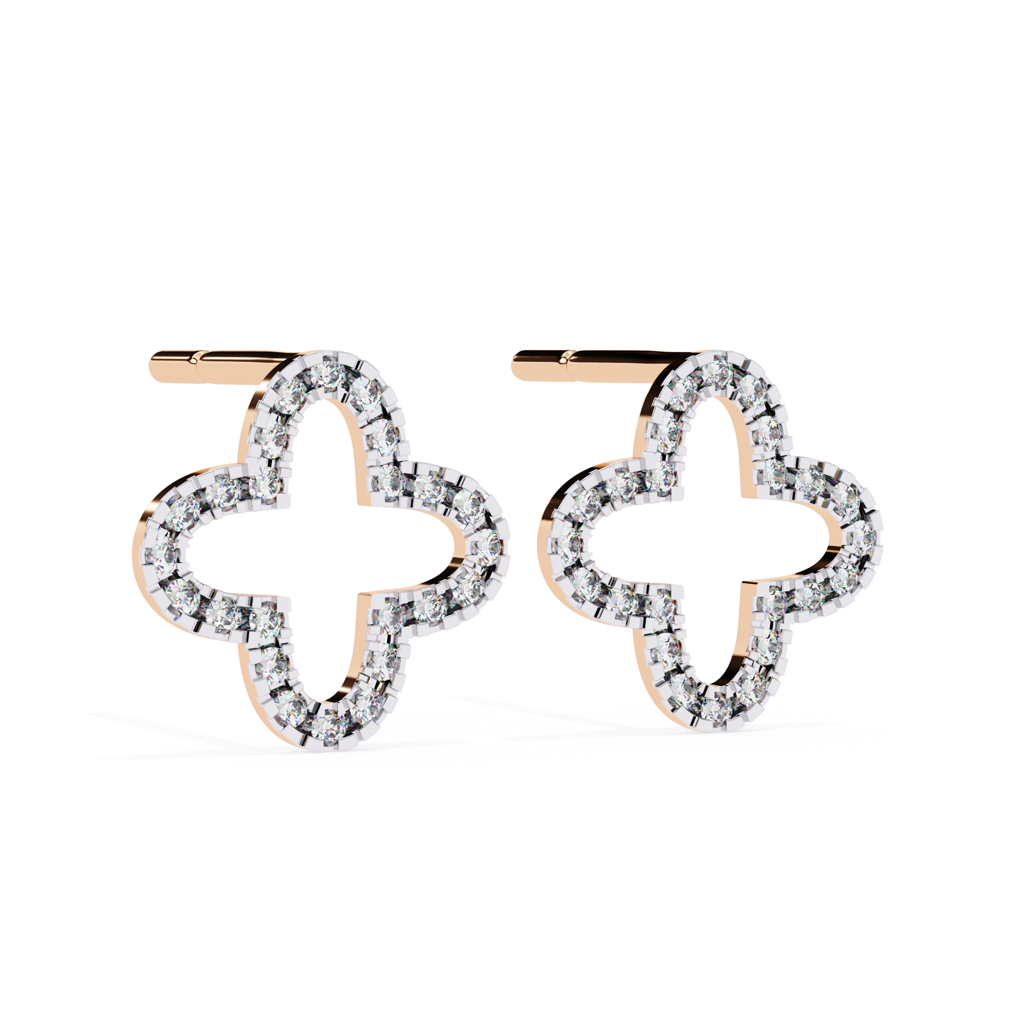 Elegant Diamond Clover Stud Earrings in Gold