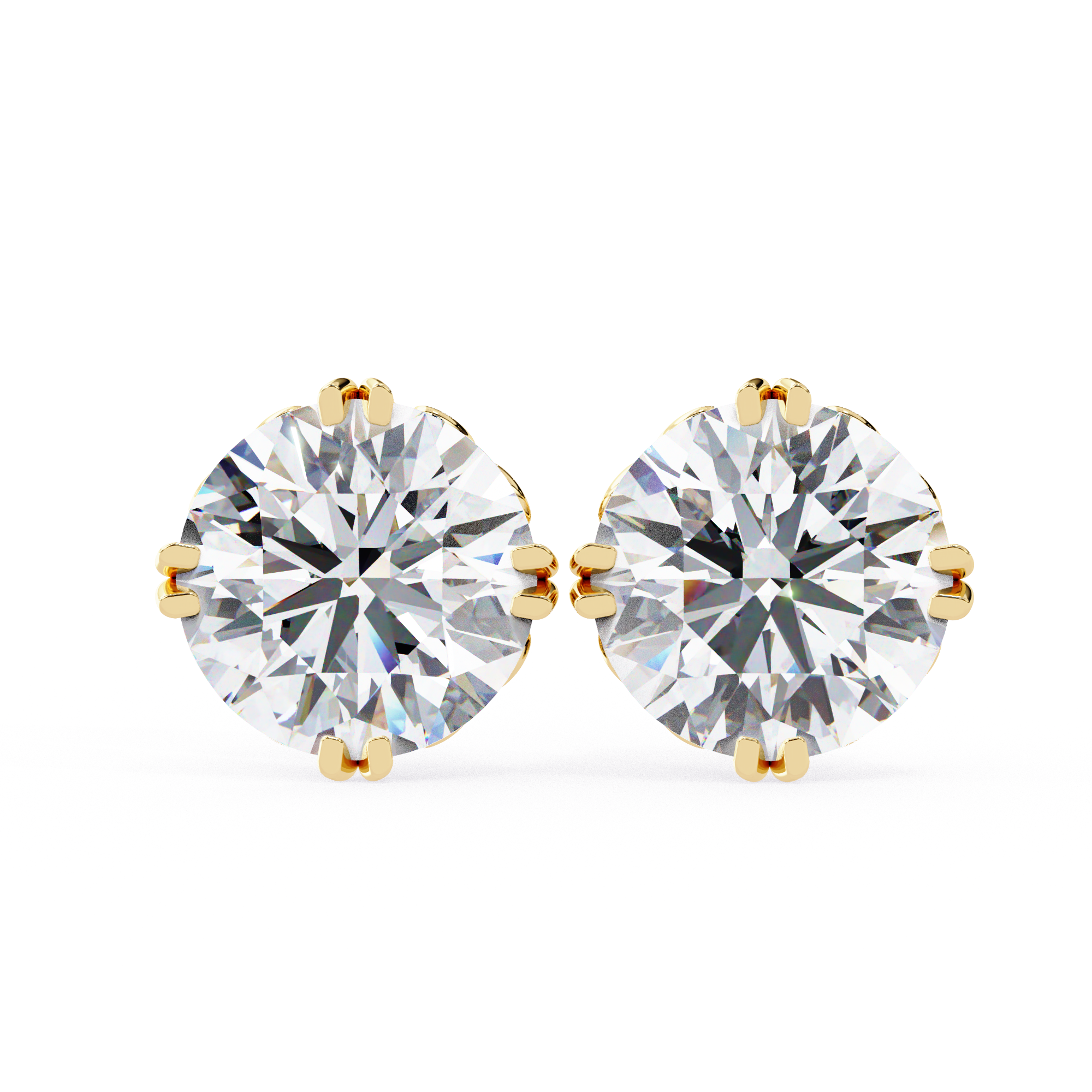 Exquisite Round-Cut Diamond Stud Earrings in a Classic 6-Prong Gold Setting