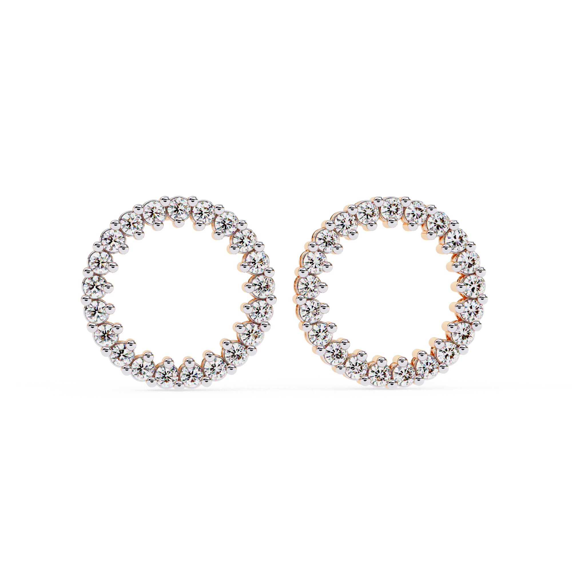 Elegant Diamond Circle Stud Earrings in Gold