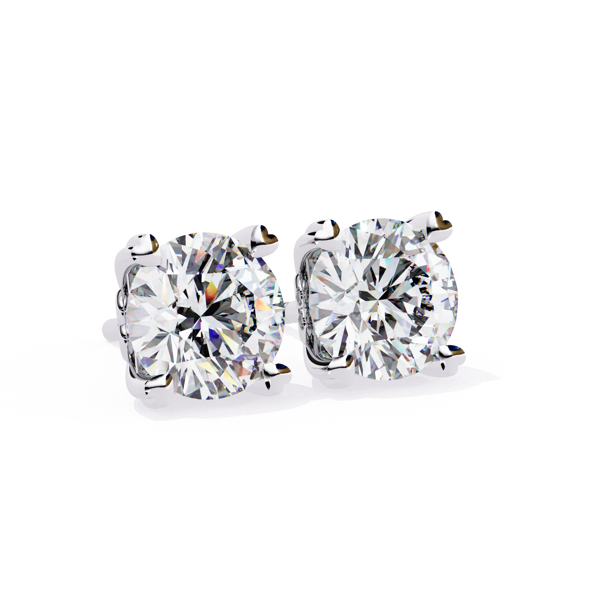 Elegant 4-Prong Round Diamond Stud Earrings in Gold