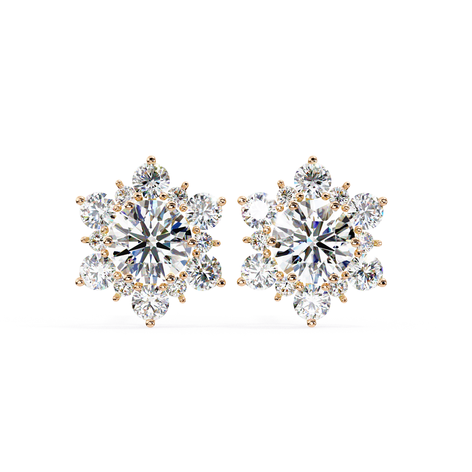 Snowflake Diamond Stud Earrings in Gold