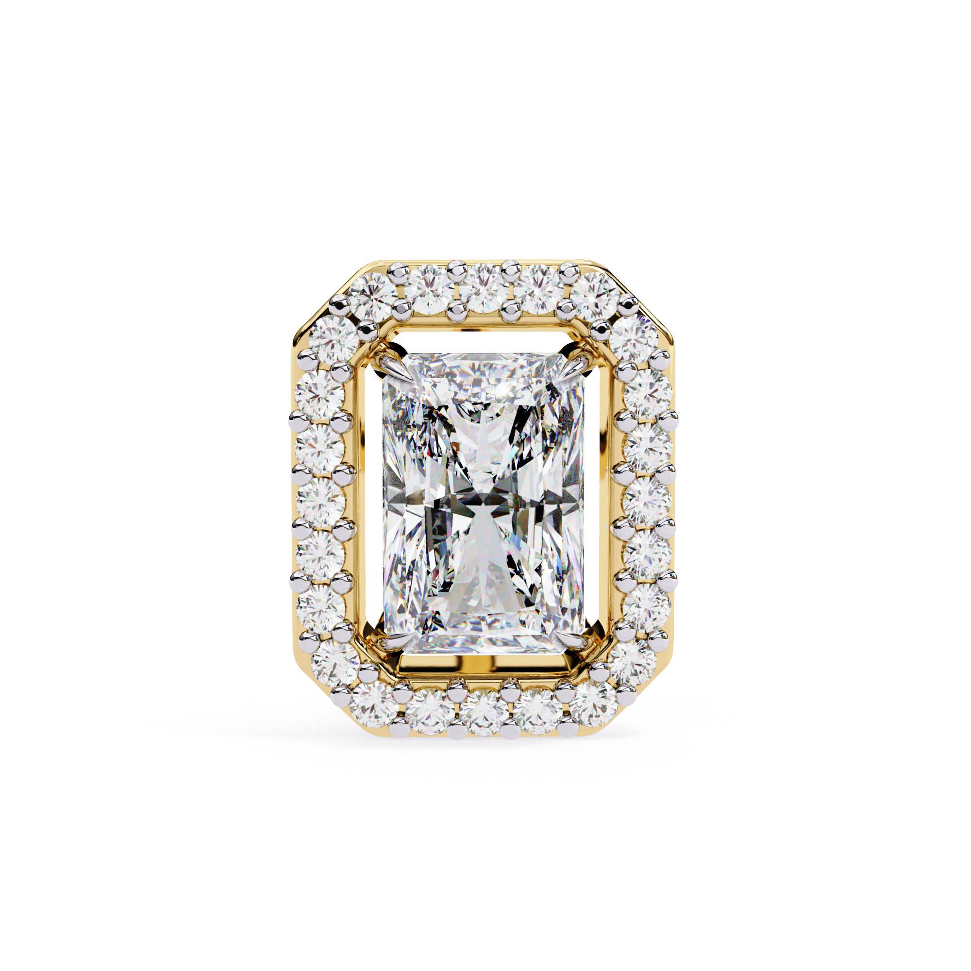 Radiant Cut Halo Diamond Stud Earrings in Gold