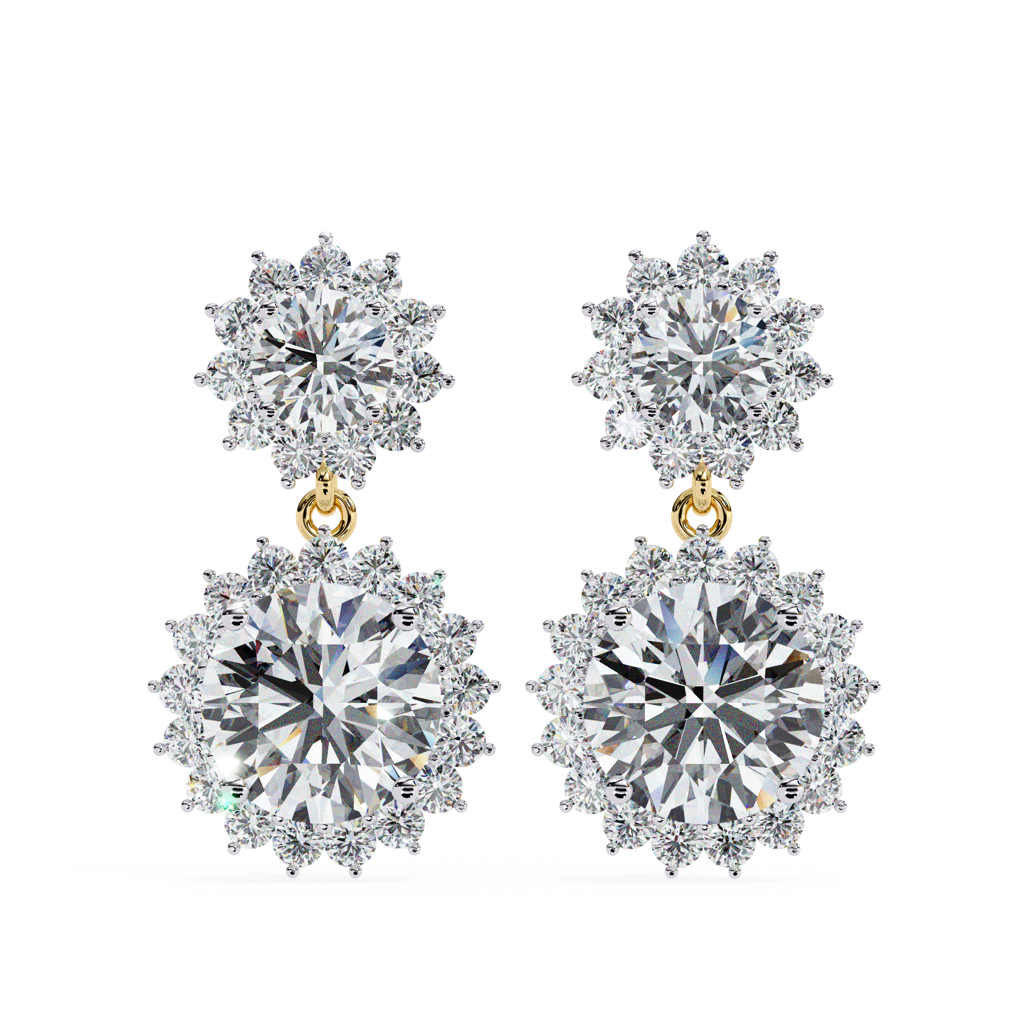 Sunburst Double Halo Diamond Drop Earrings