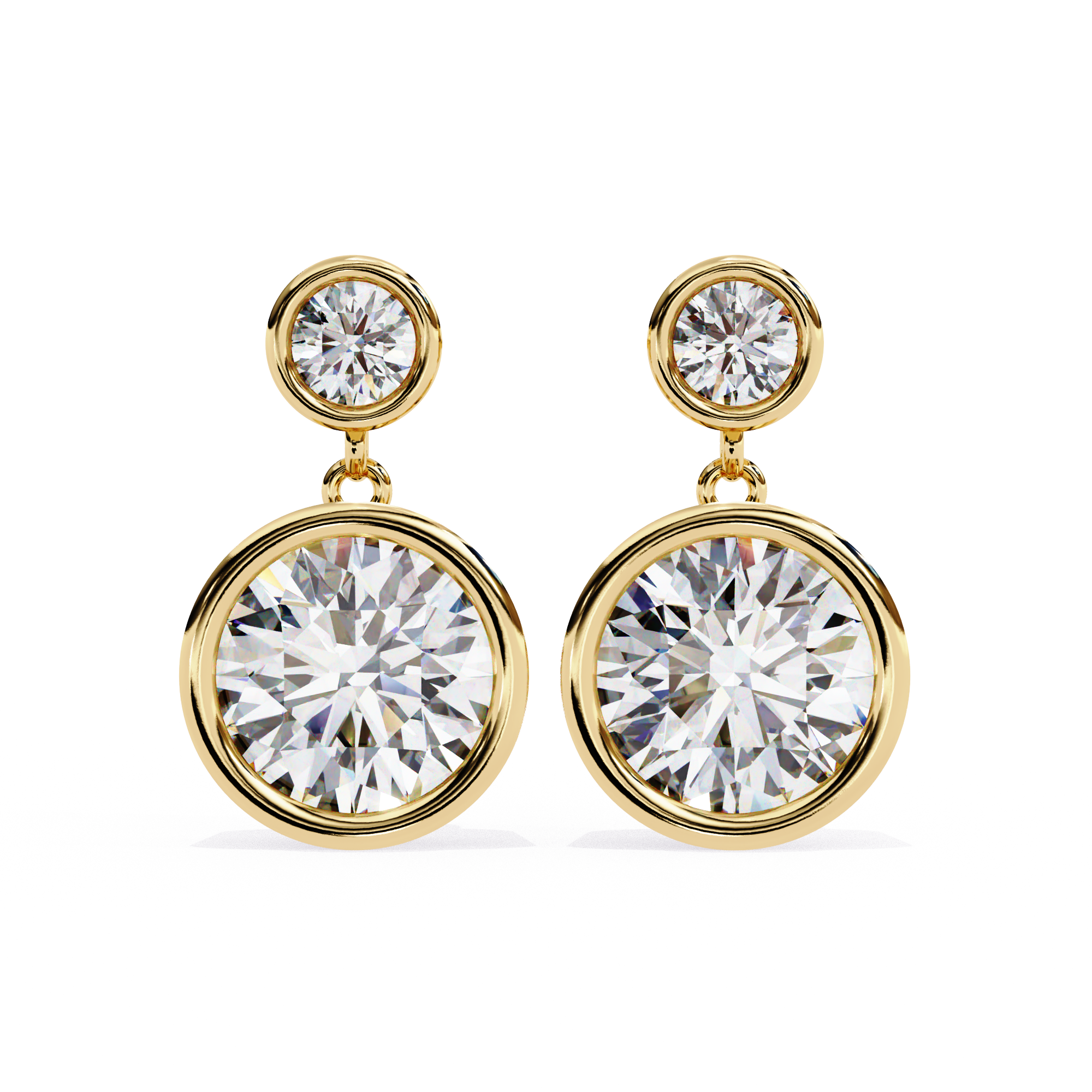 Classic Bezel-Set Double Diamond Drop Earrings