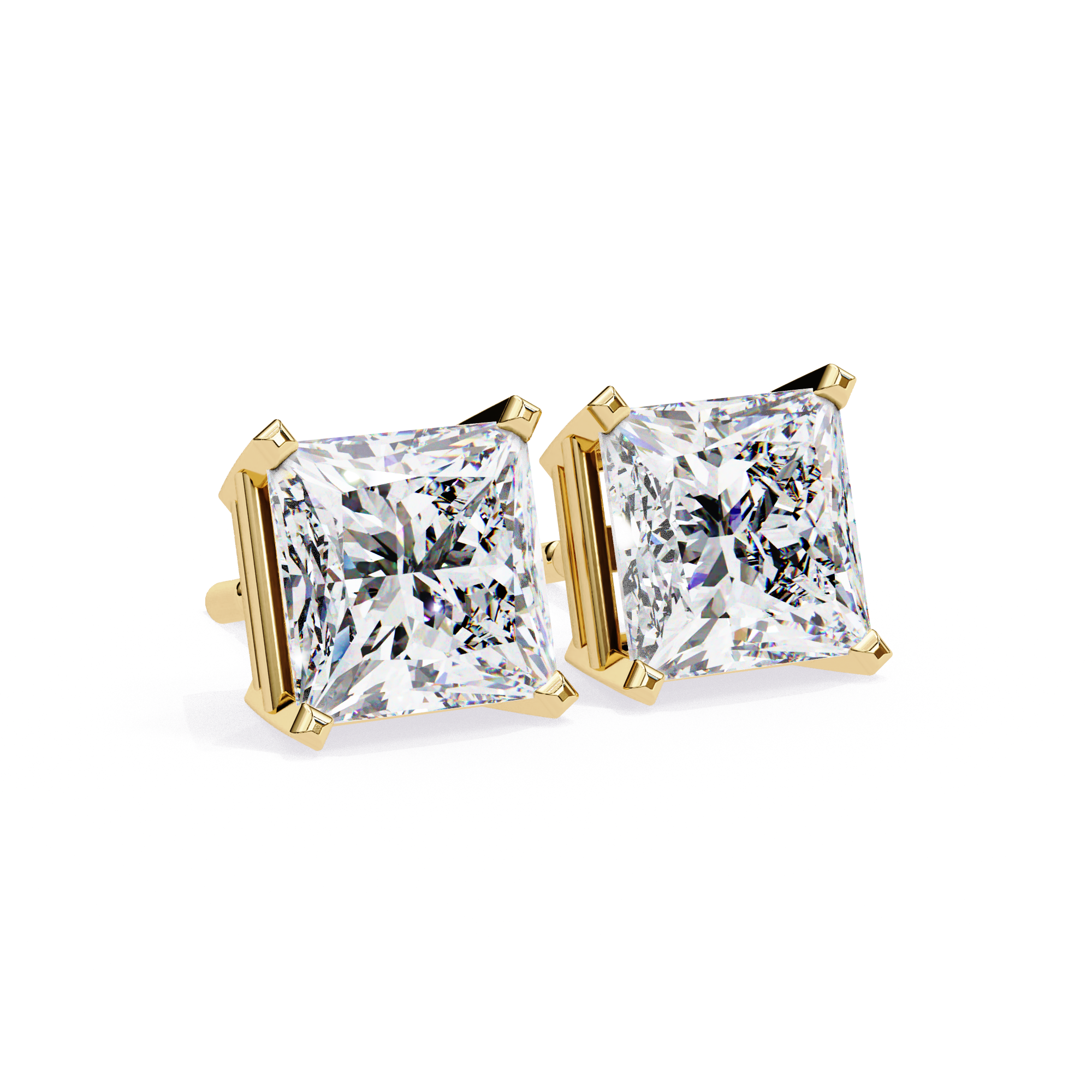 Elegant Princess-Cut Diamond Stud Earrings in Gold