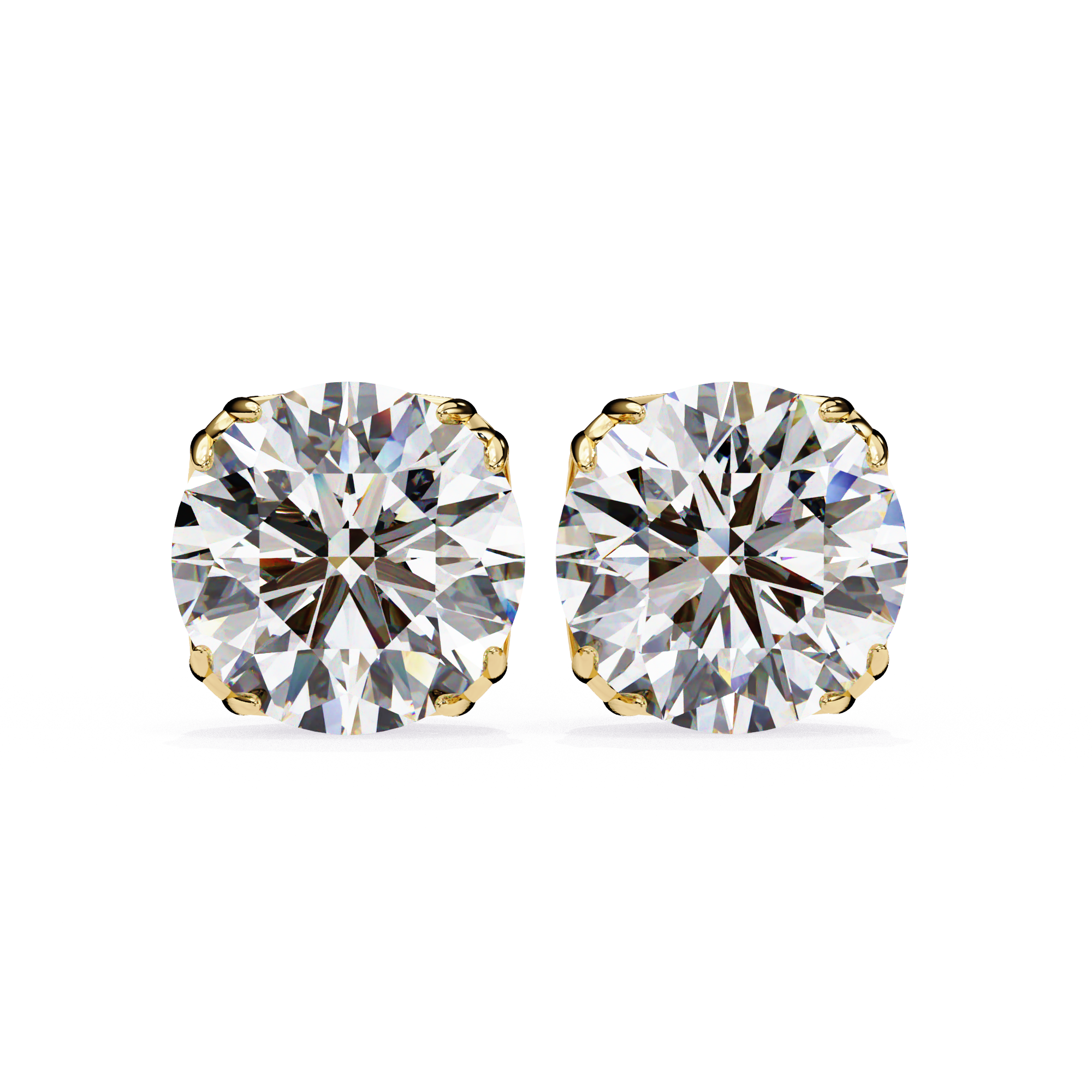 Elegant Round-Cut Diamond Stud Earrings in Gold Crown Setting