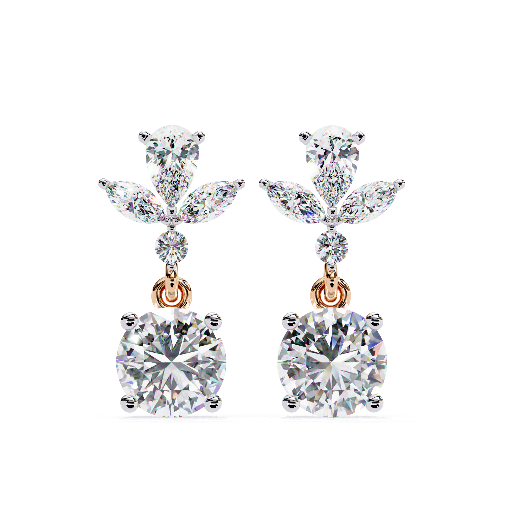 Elegant Floral Drop Diamond Earrings