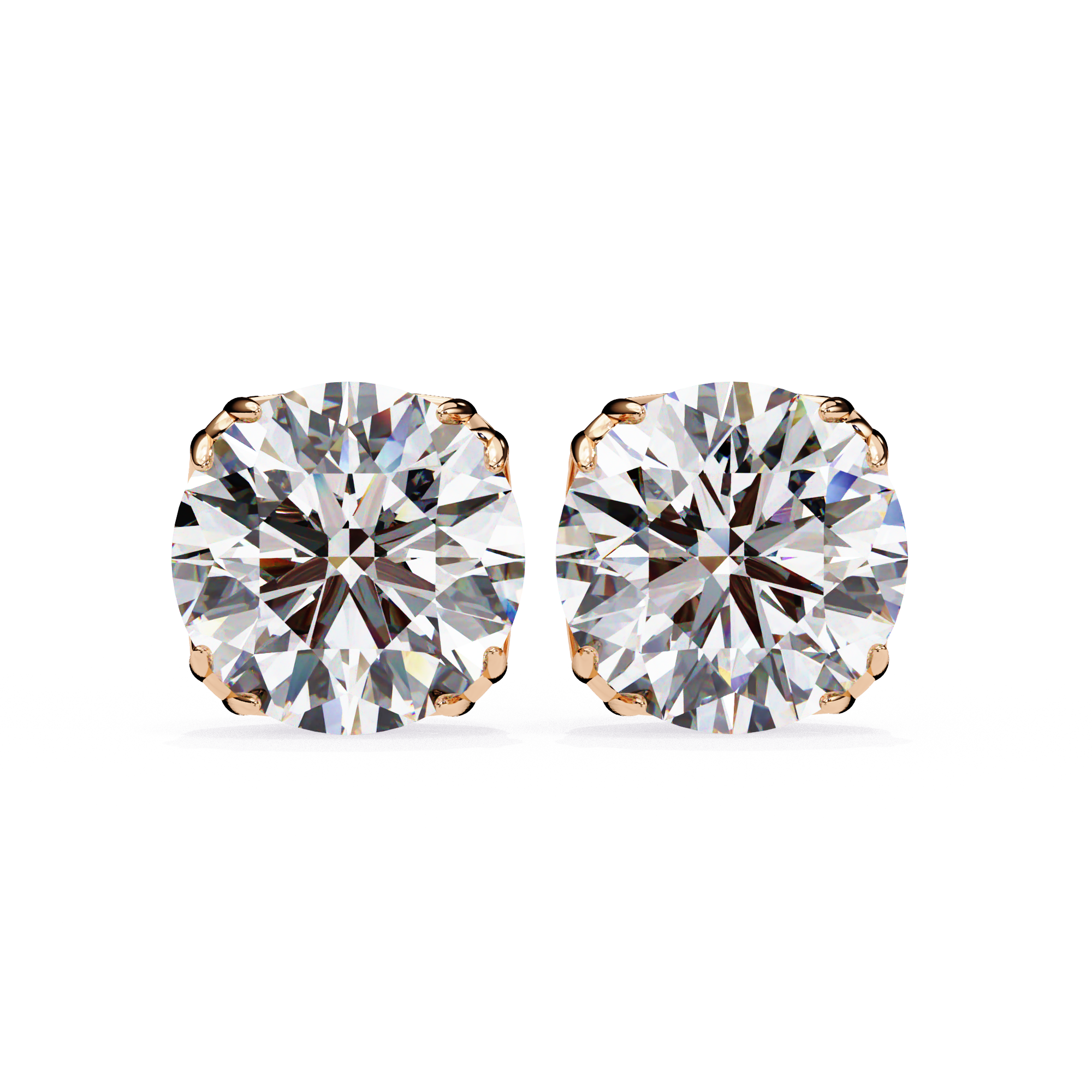 Elegant Round-Cut Diamond Stud Earrings in Gold Crown Setting