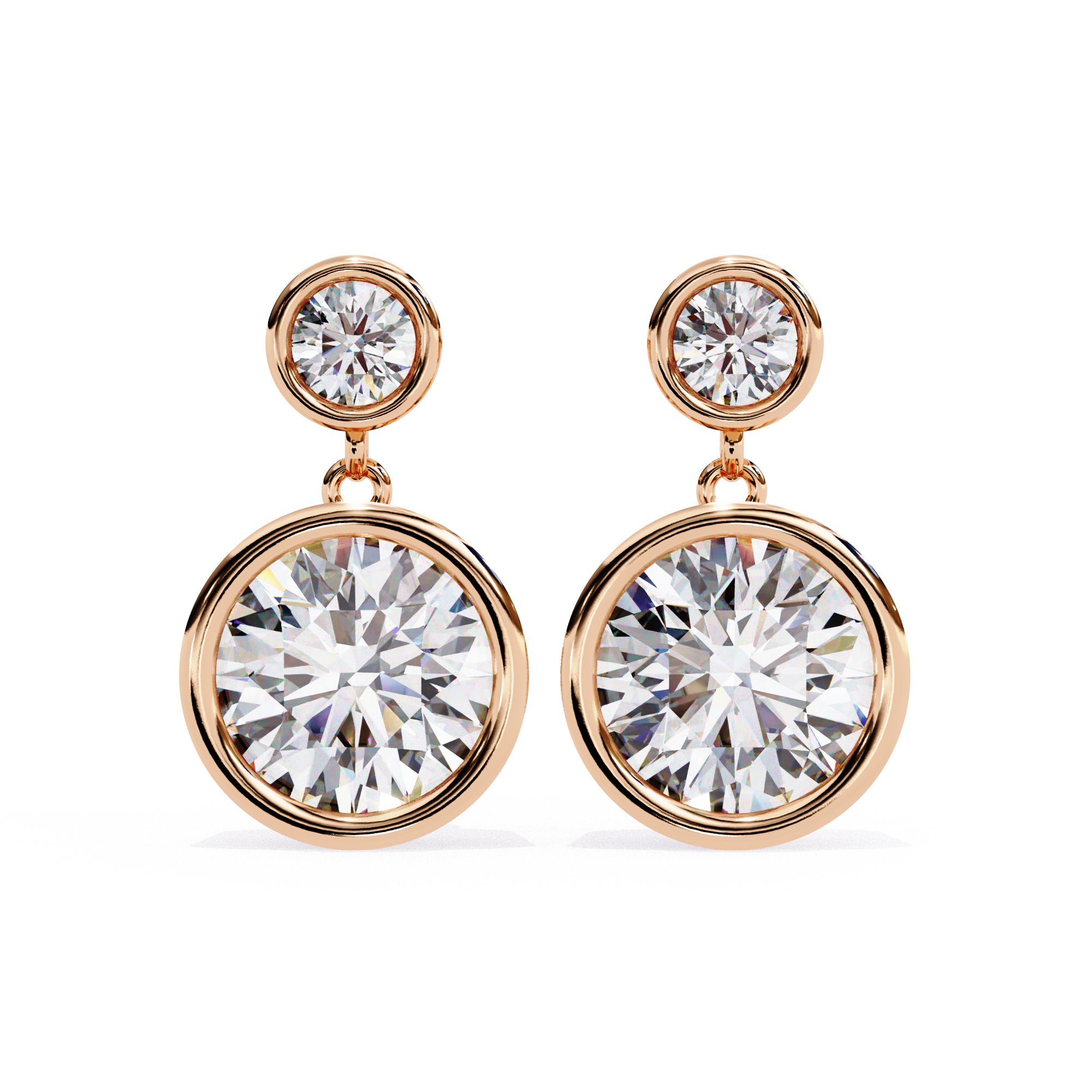 Classic Bezel-Set Double Diamond Drop Earrings