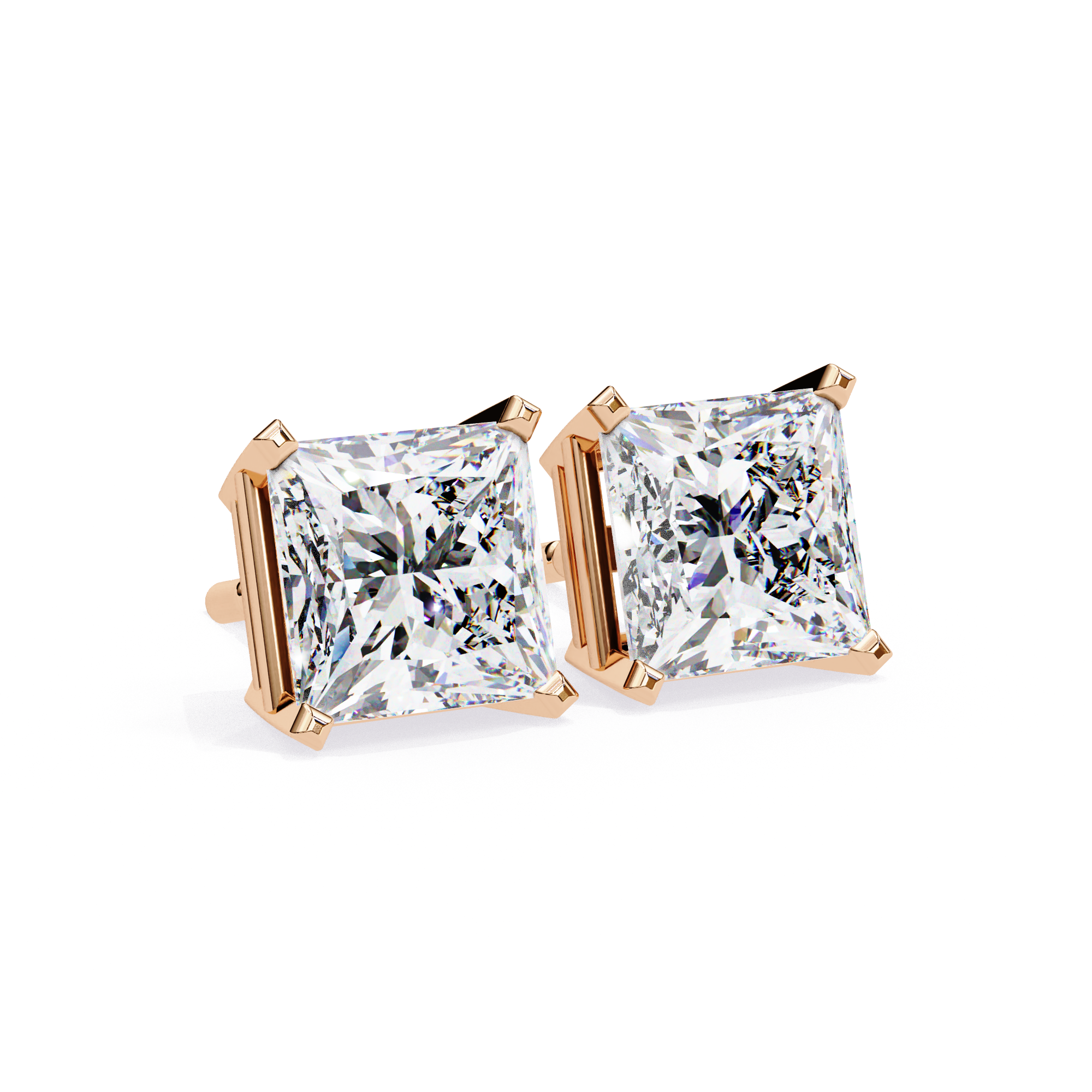 Elegant Princess-Cut Diamond Stud Earrings in Gold