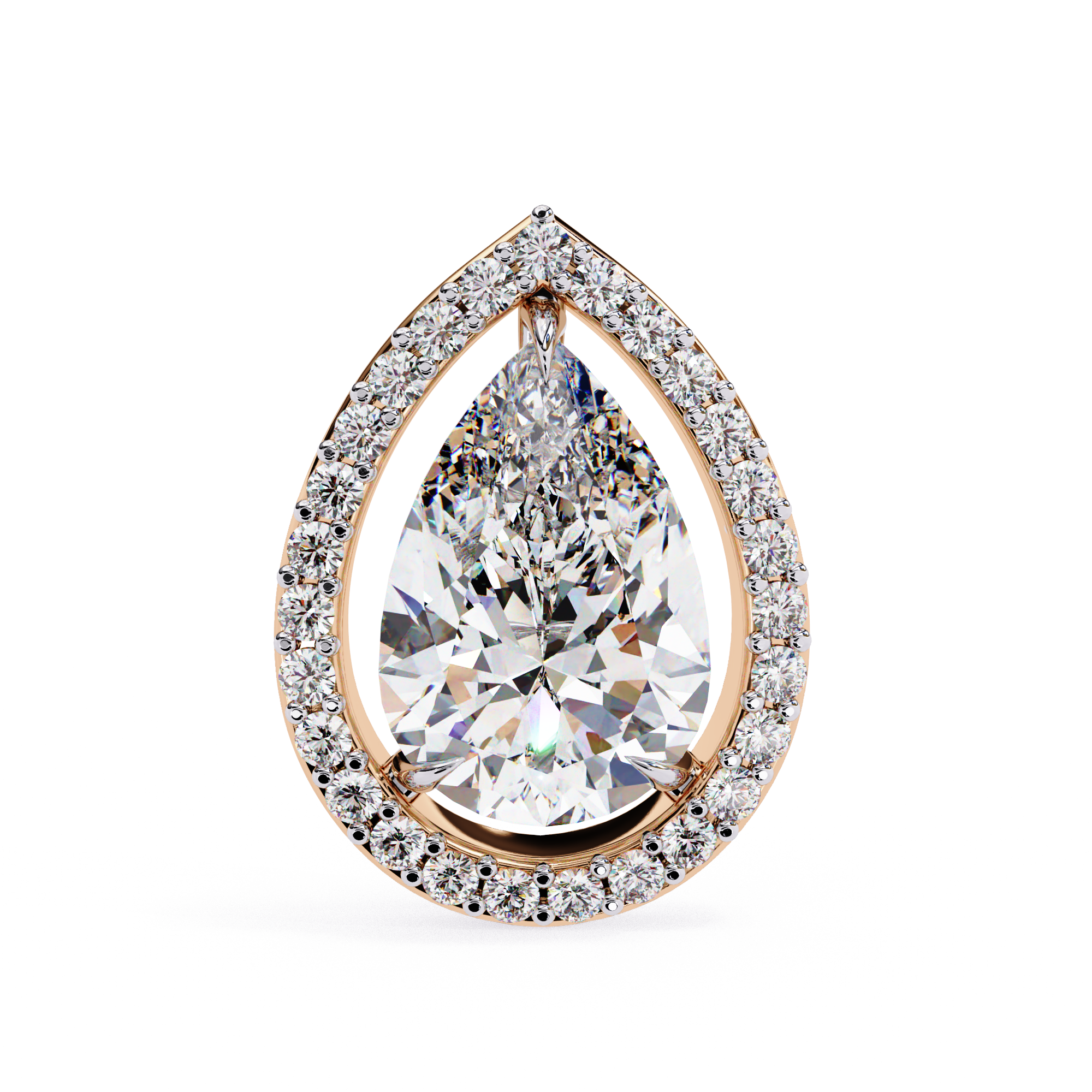 Elegant Pear-Shaped Diamond Halo Stud Earrings in Gold