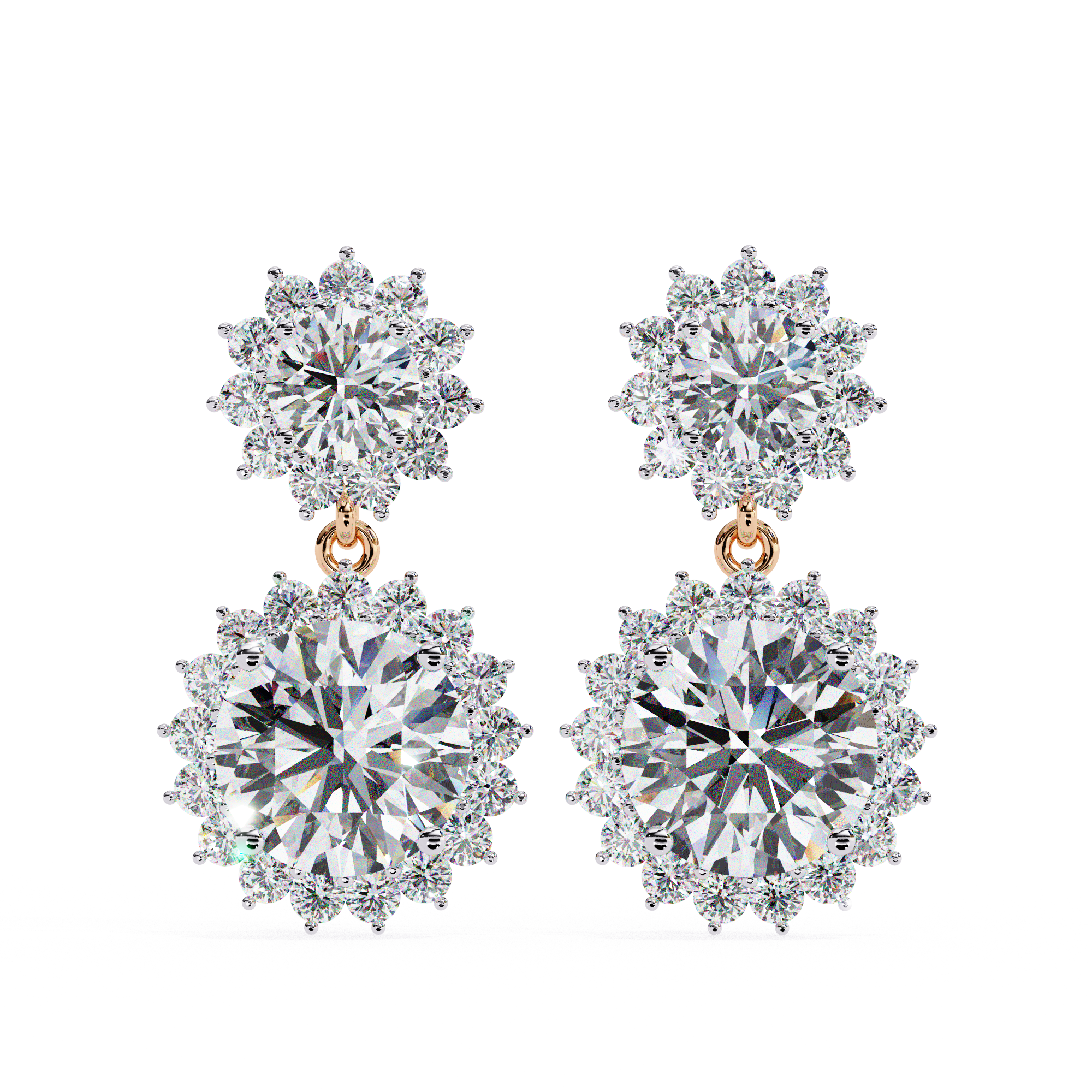 Sunburst Double Halo Diamond Drop Earrings