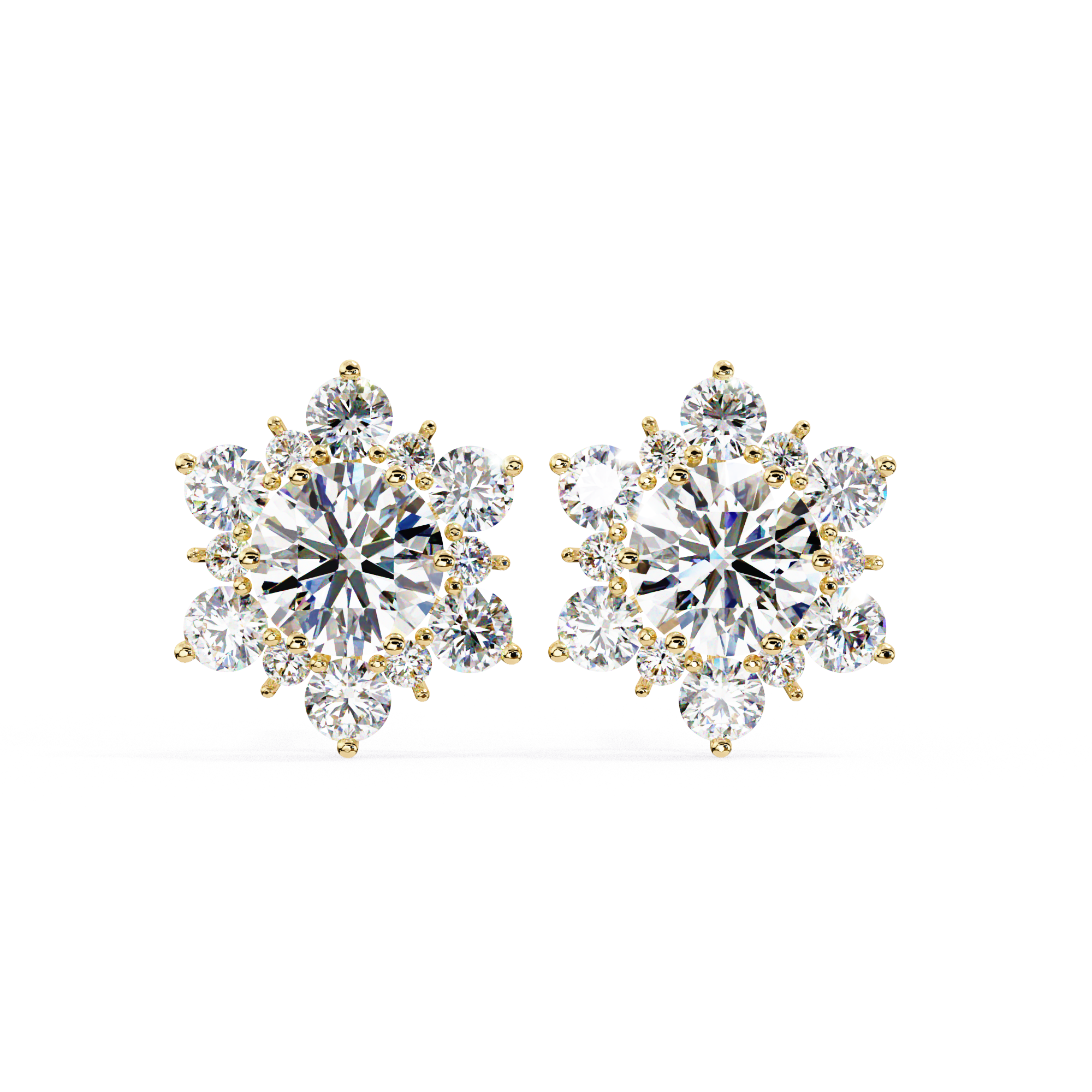 Snowflake Diamond Stud Earrings in Gold