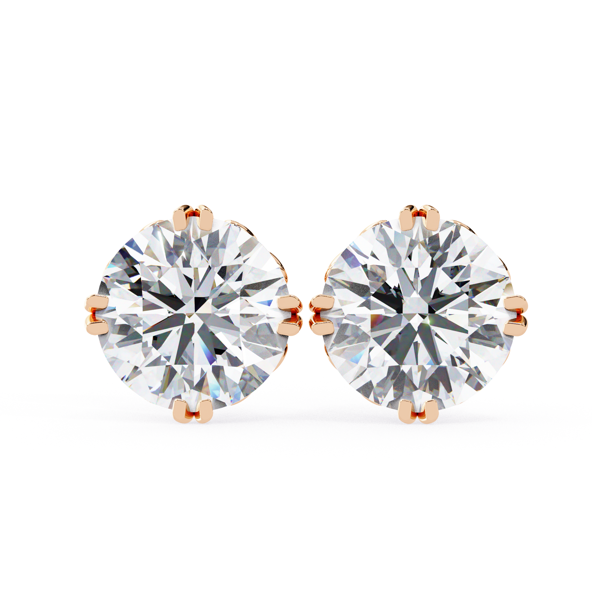 Exquisite Round-Cut Diamond Stud Earrings in a Classic 6-Prong Gold Setting