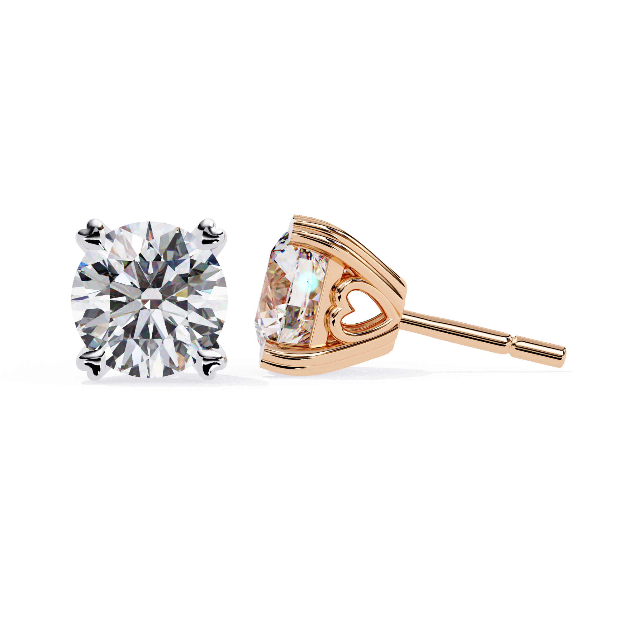 Elegant 4-Prong Round Diamond Stud Earrings in Gold
