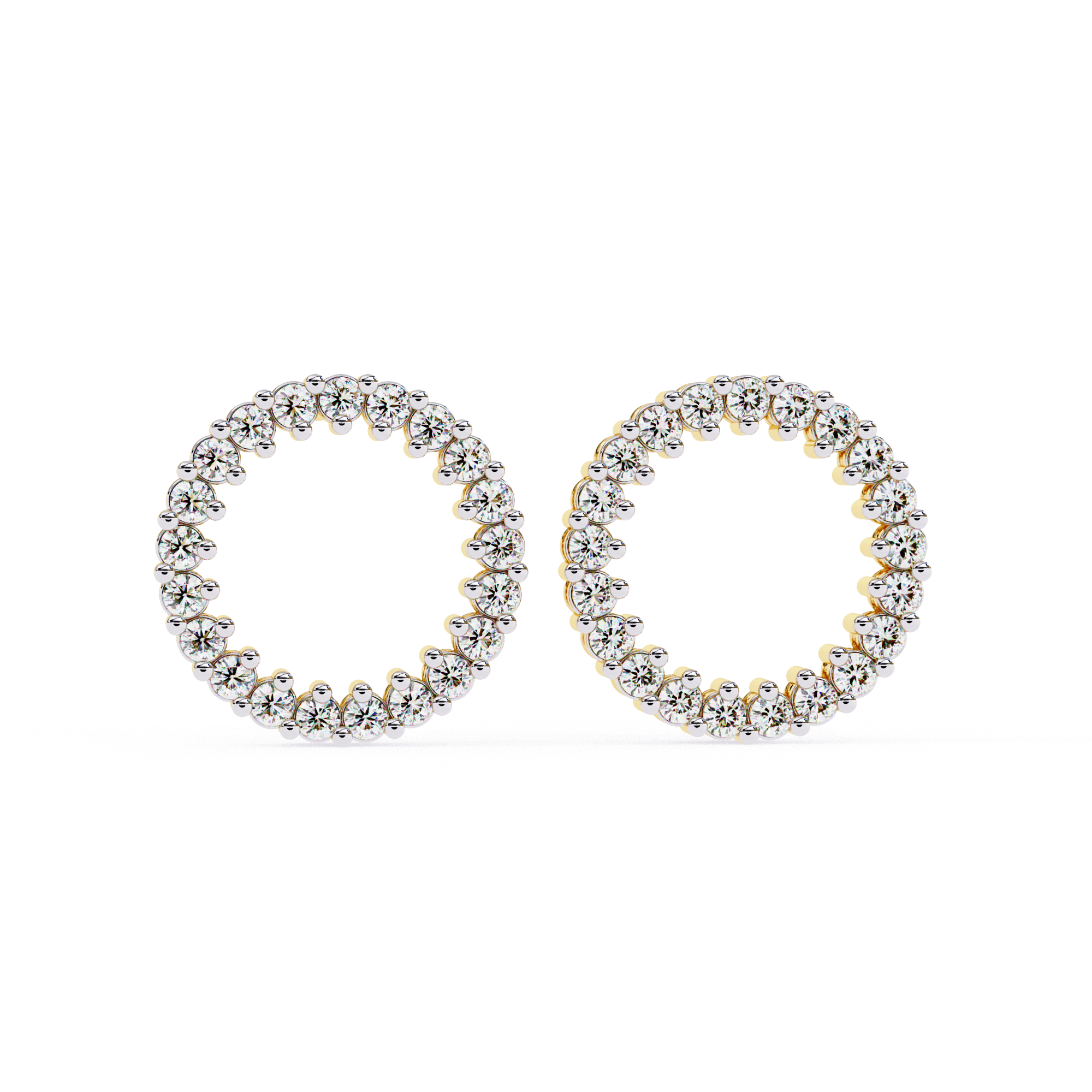 Elegant Diamond Circle Stud Earrings in Gold