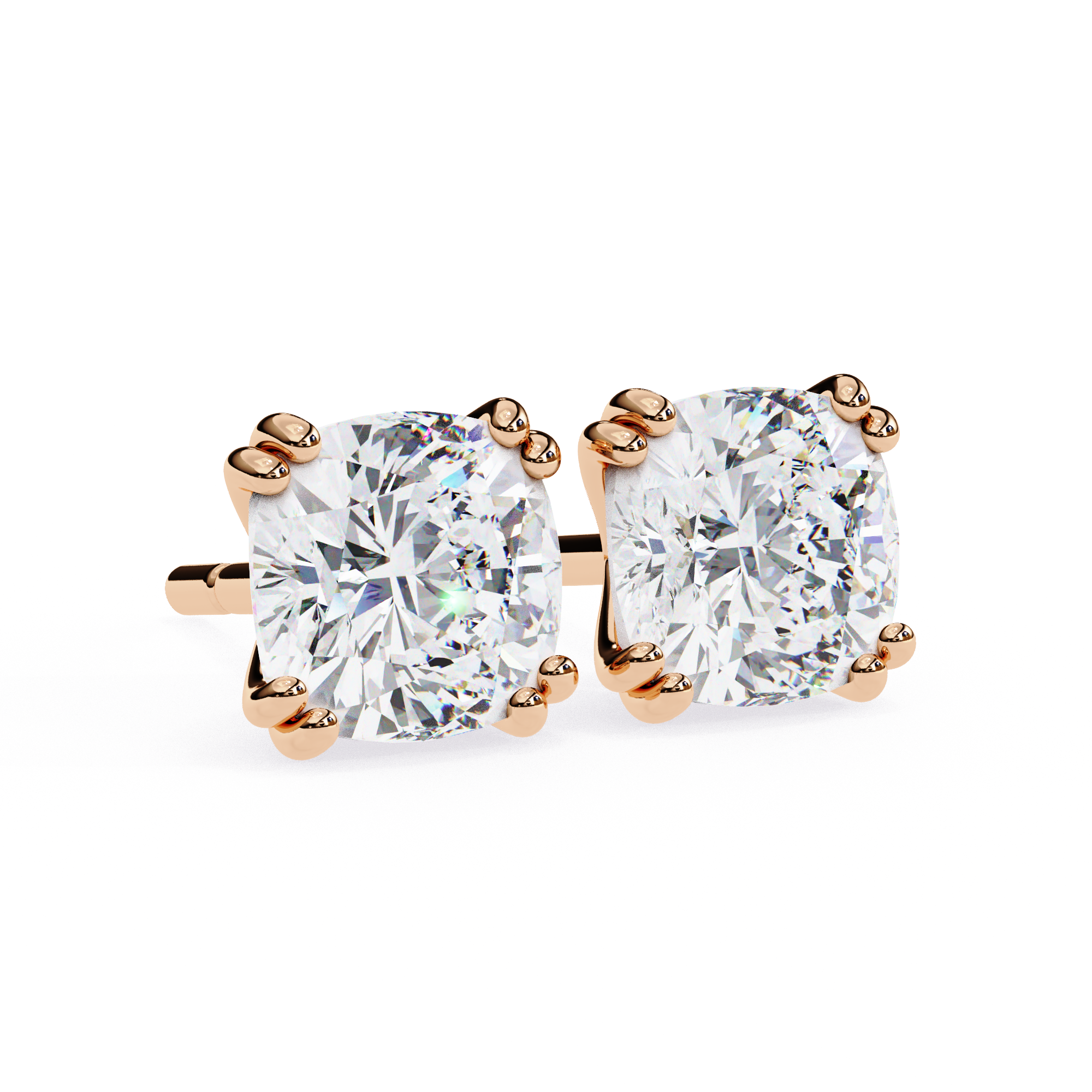 Cushion-Cut Diamond Stud Earrings in Gold