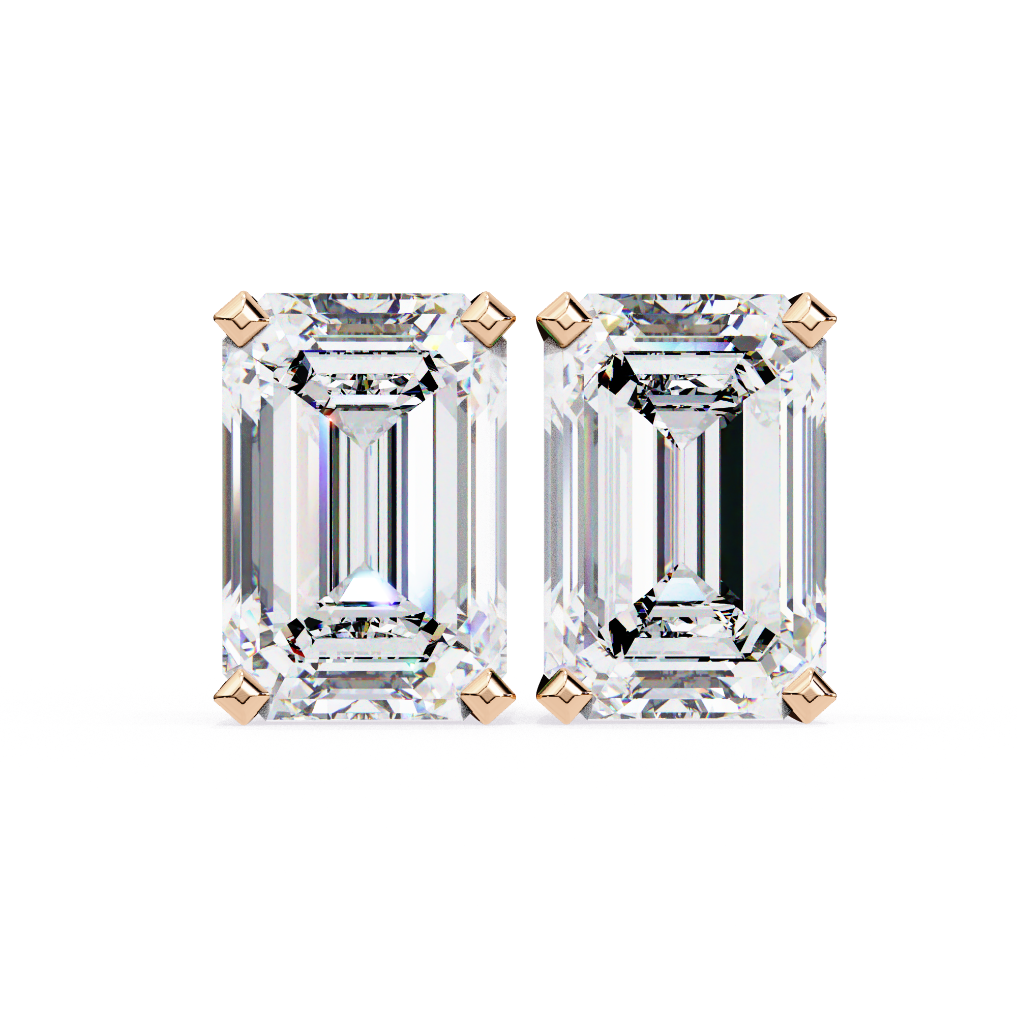 Exquisite Emerald-Cut Diamond Stud Earrings in Gold