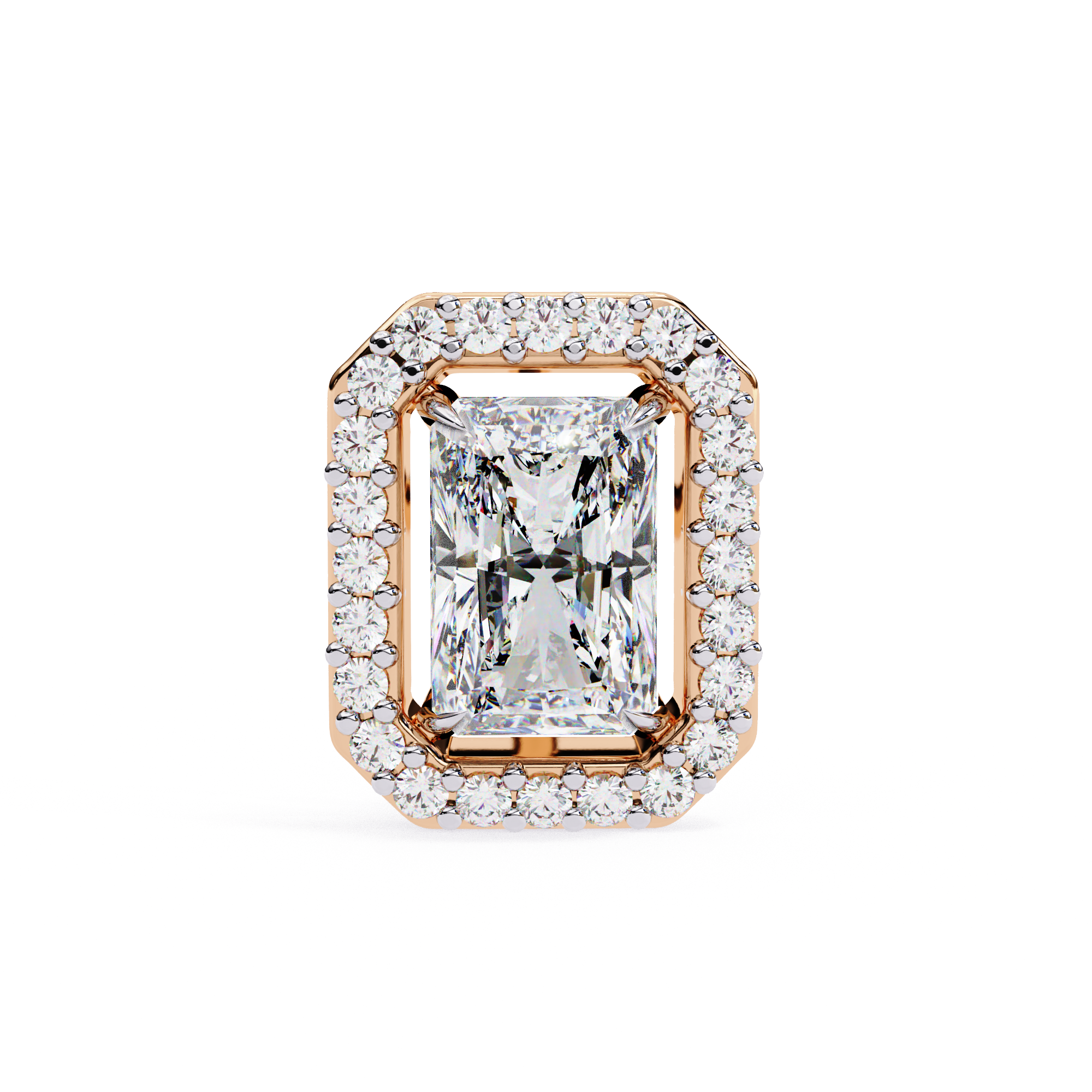 Radiant Cut Halo Diamond Stud Earrings in Gold