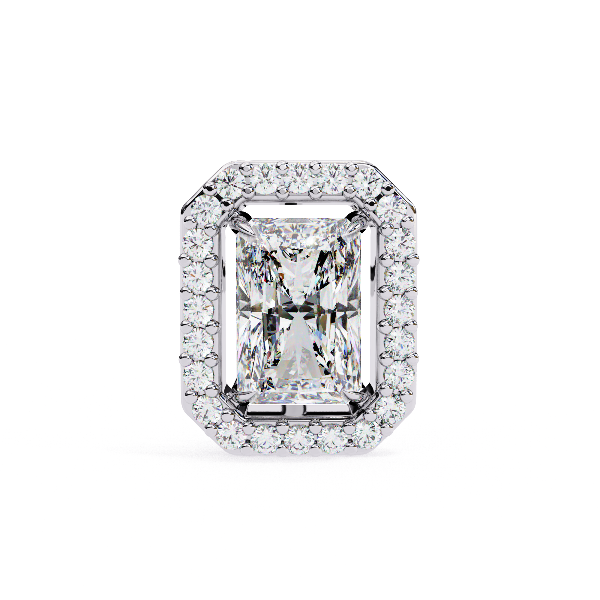 Radiant Cut Halo Diamond Stud Earrings in Gold