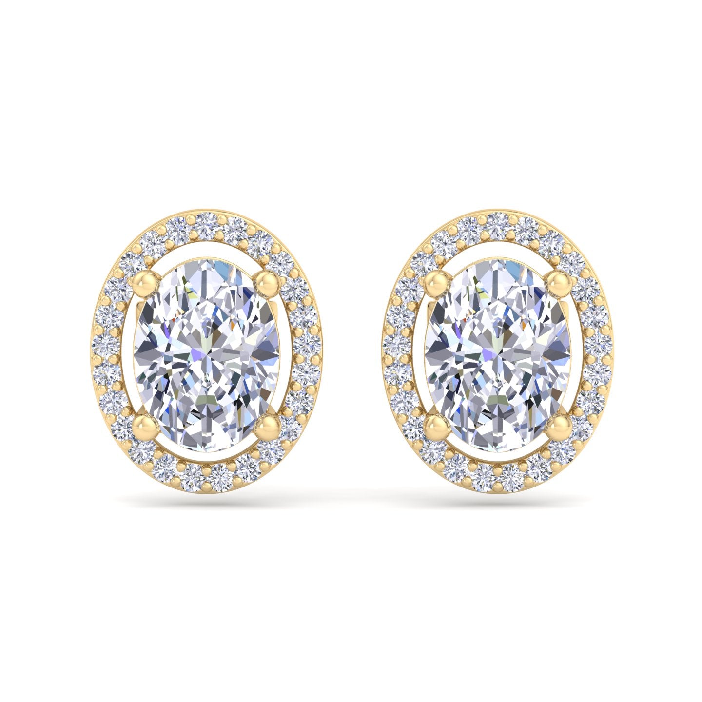 Gold Classic Oval Halo Diamond Stud Earrings