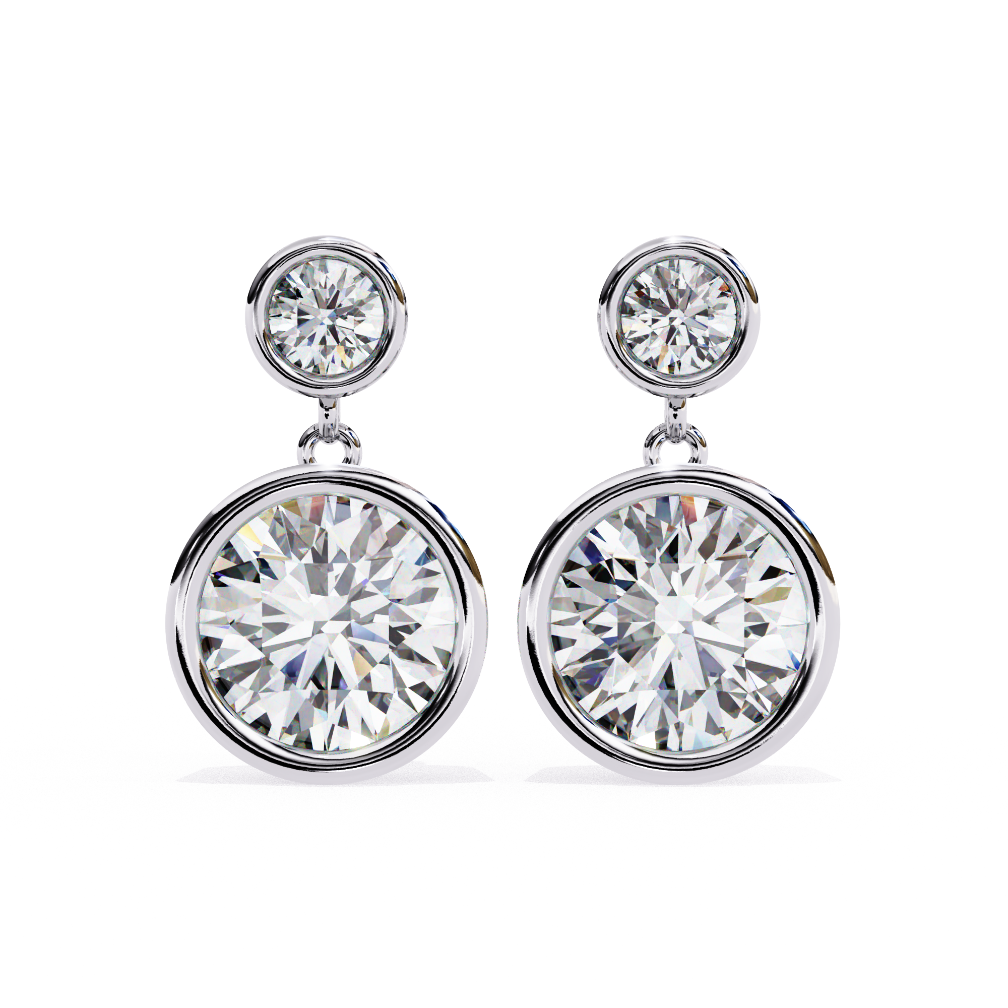 Classic Bezel-Set Double Diamond Drop Earrings