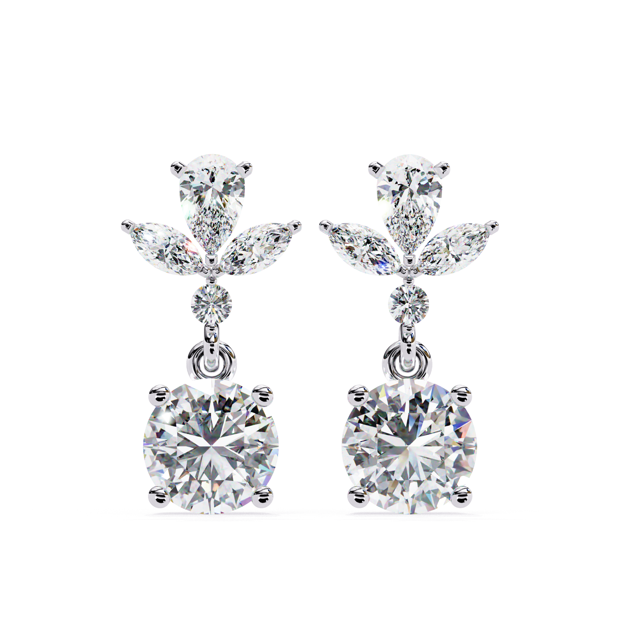 Elegant Floral Drop Diamond Earrings