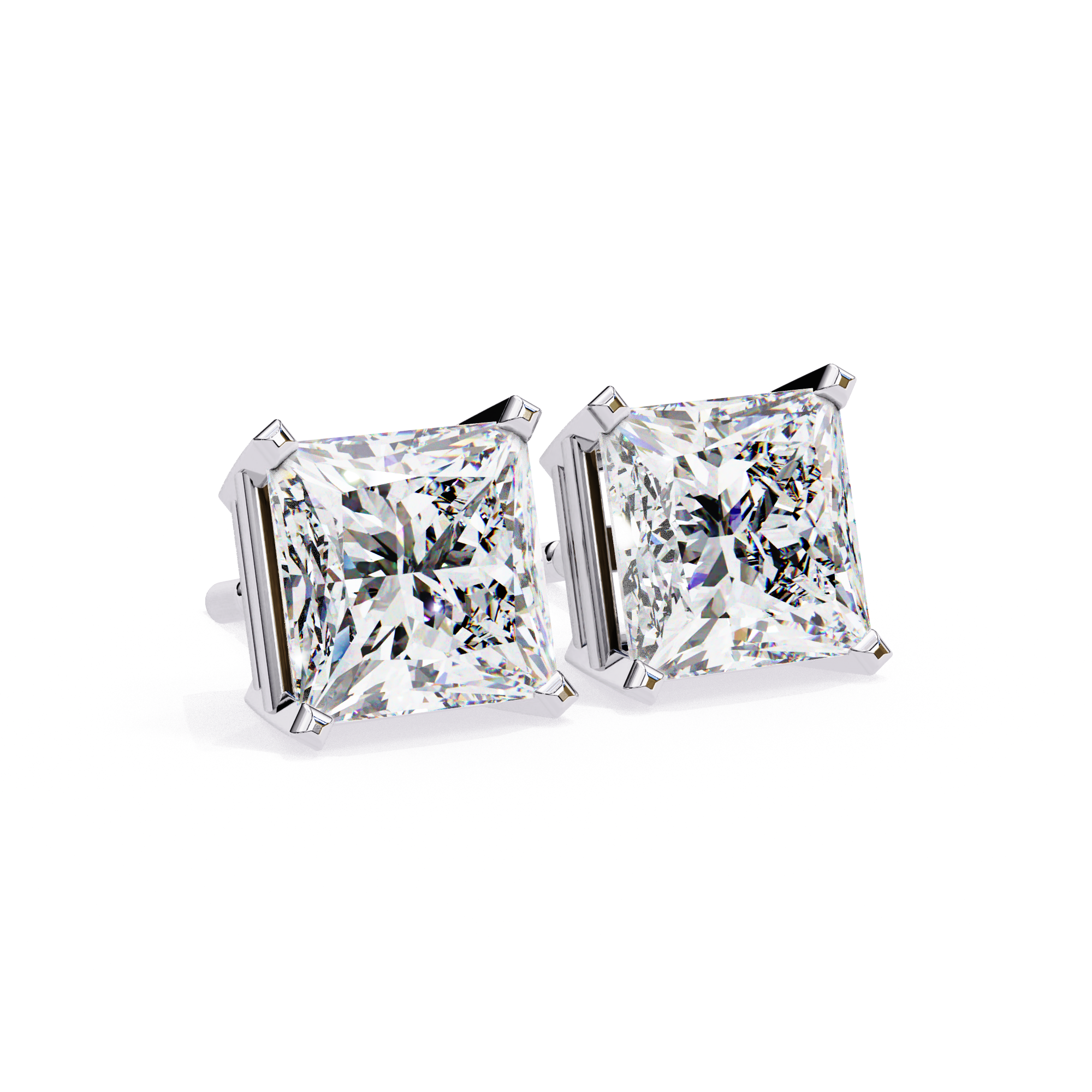Elegant Princess-Cut Diamond Stud Earrings in Gold
