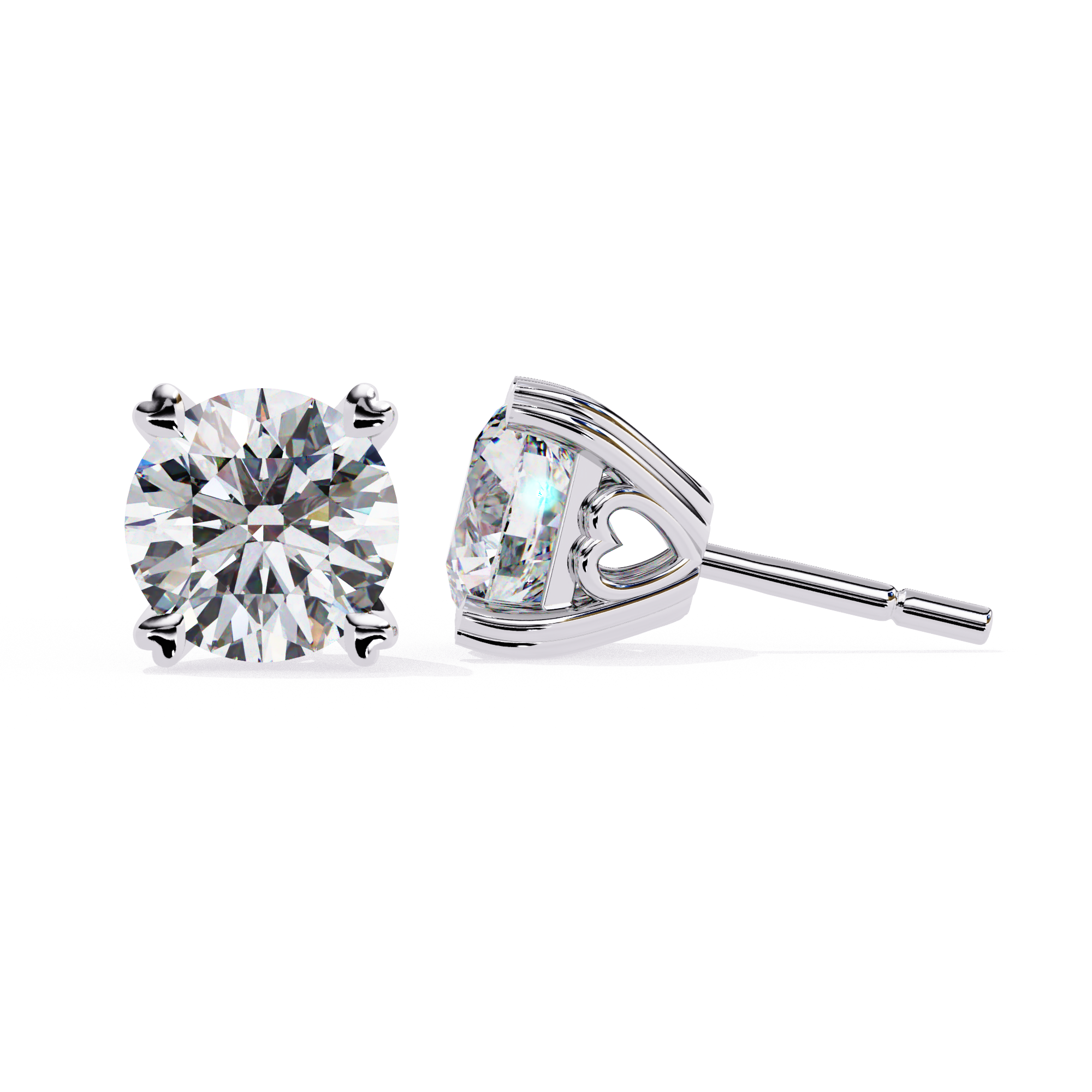 Elegant 4-Prong Round Diamond Stud Earrings in Gold
