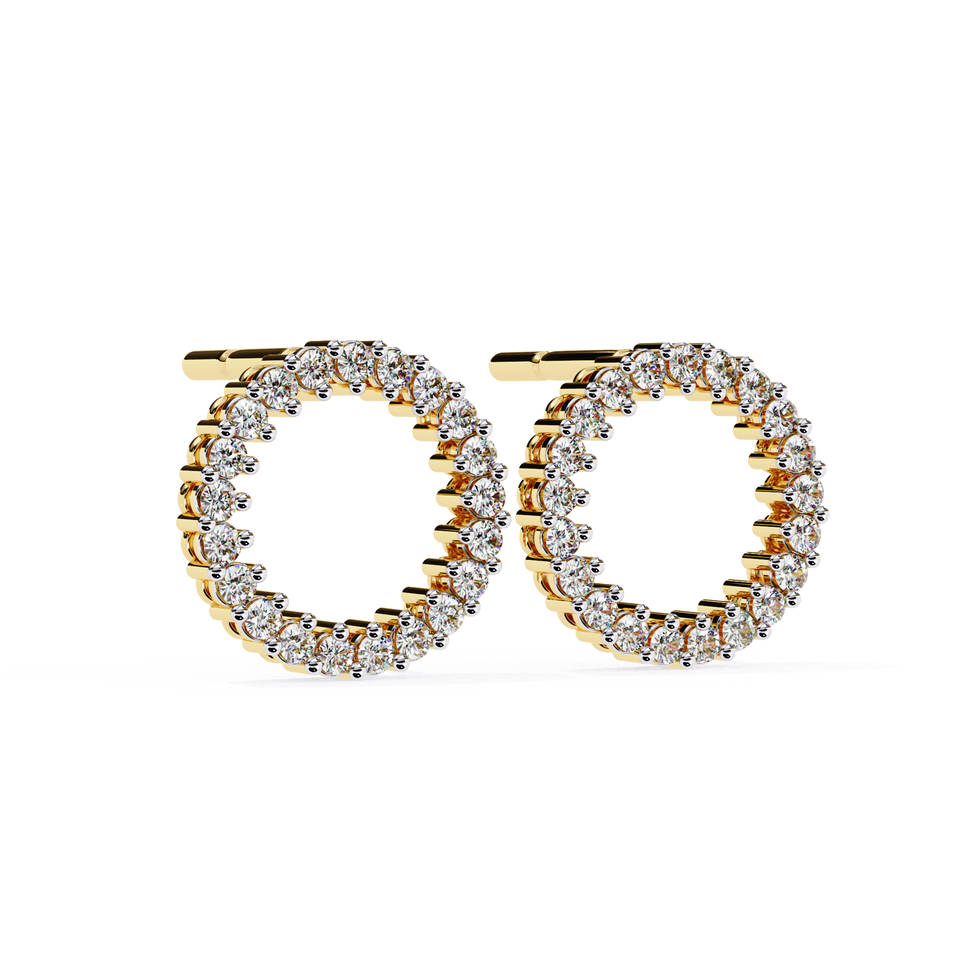 Elegant Diamond Circle Stud Earrings in Gold