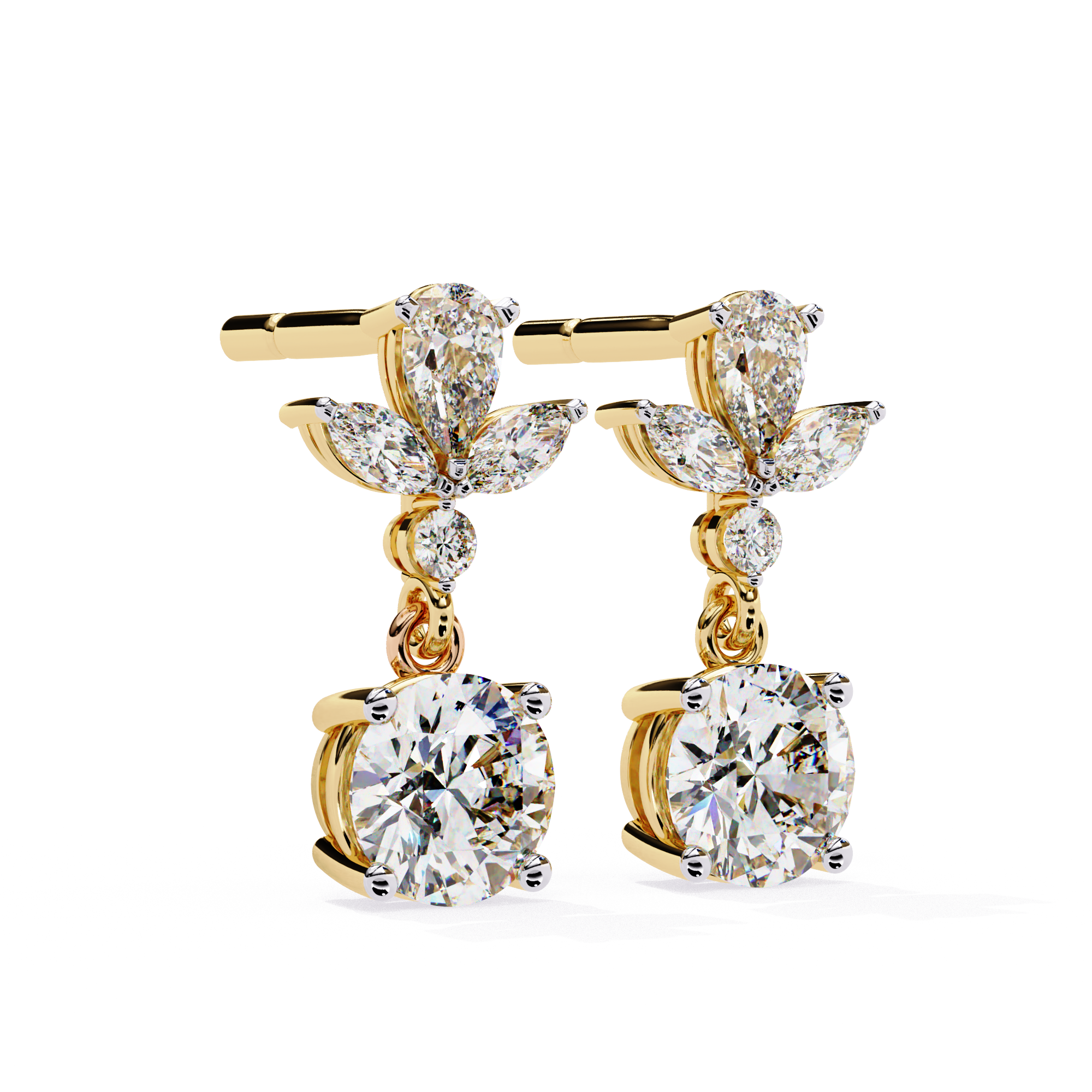 Elegant Floral Drop Diamond Earrings