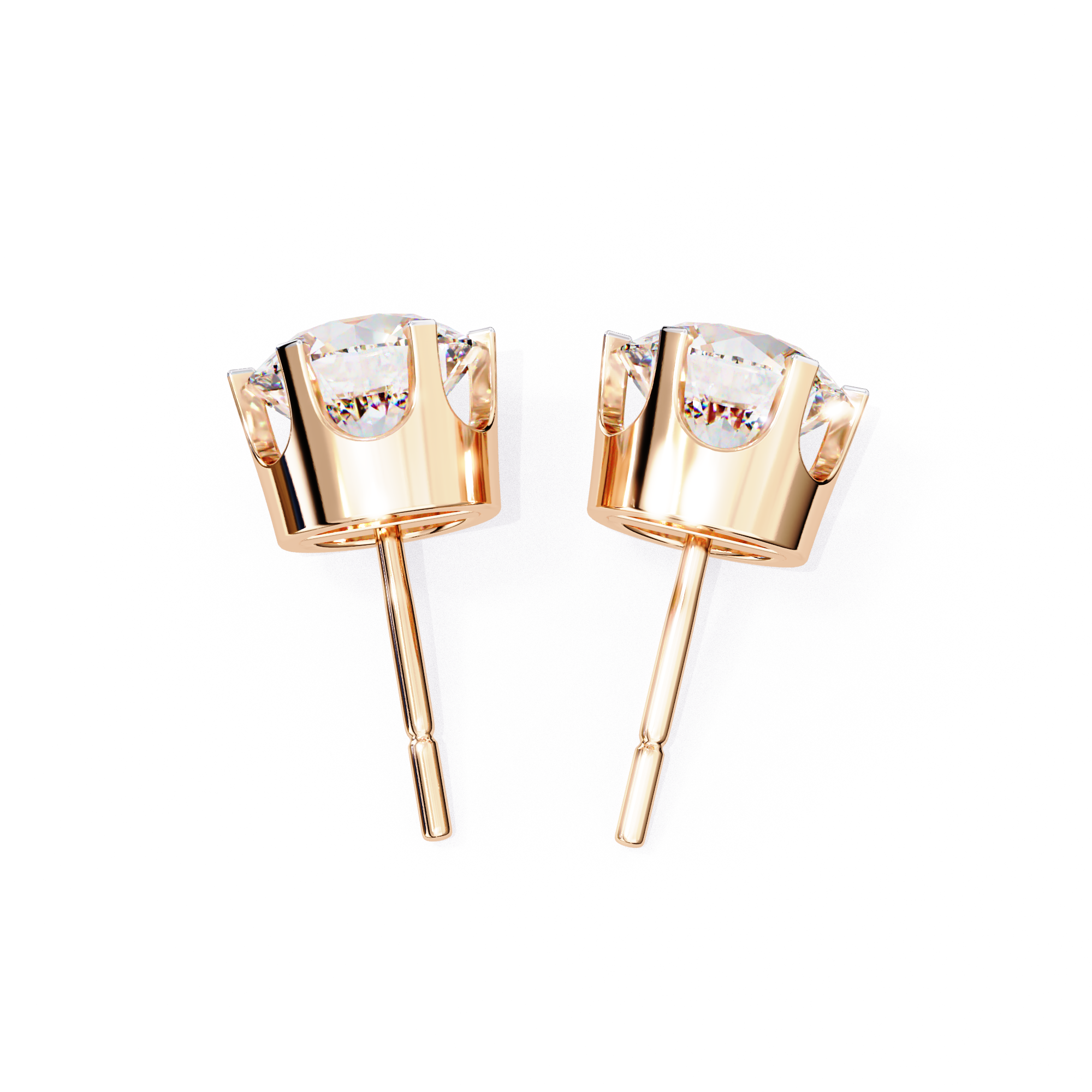 Classic 6-Prong Round Diamond Stud Earrings in Gold