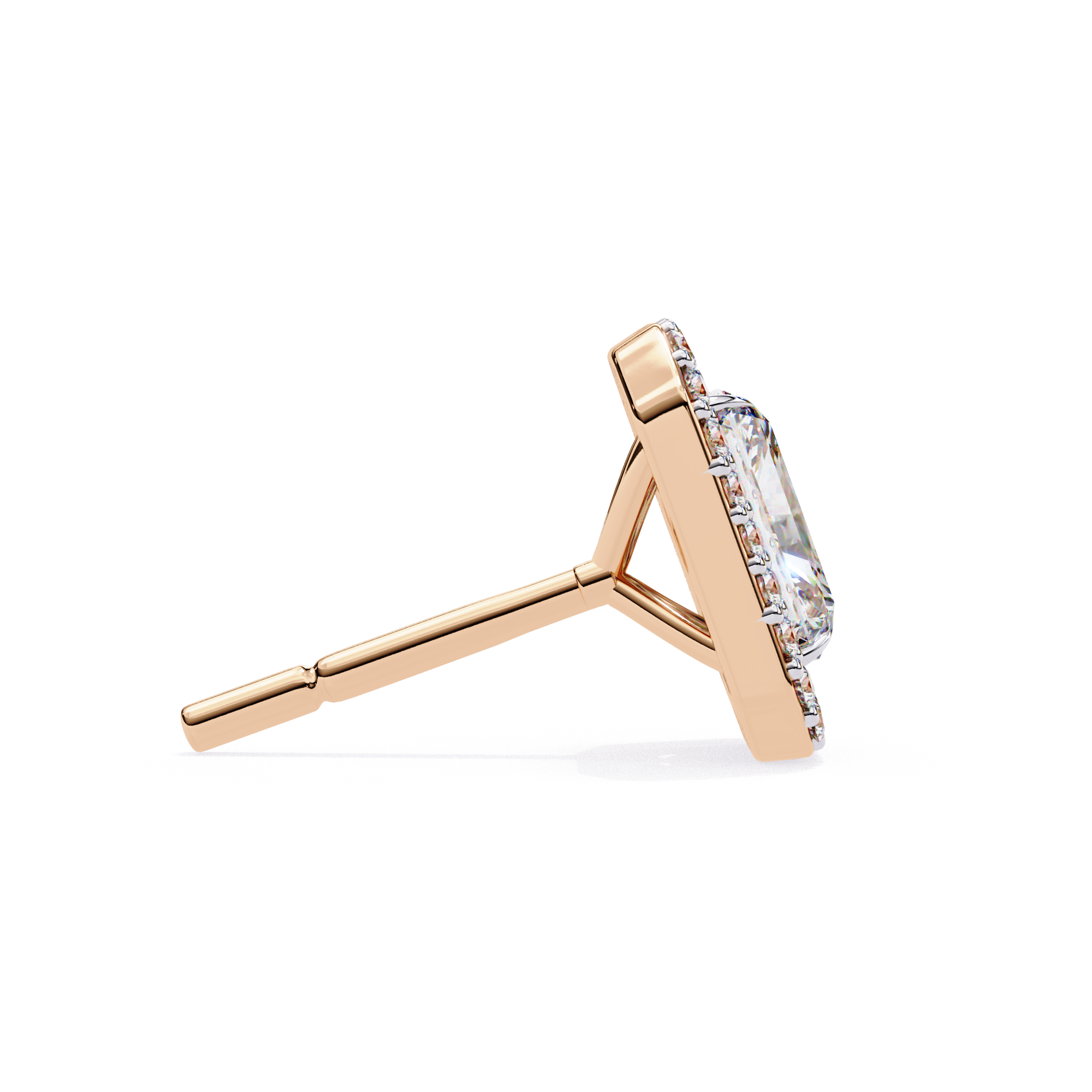 Radiant Cut Halo Diamond Stud Earrings in Gold