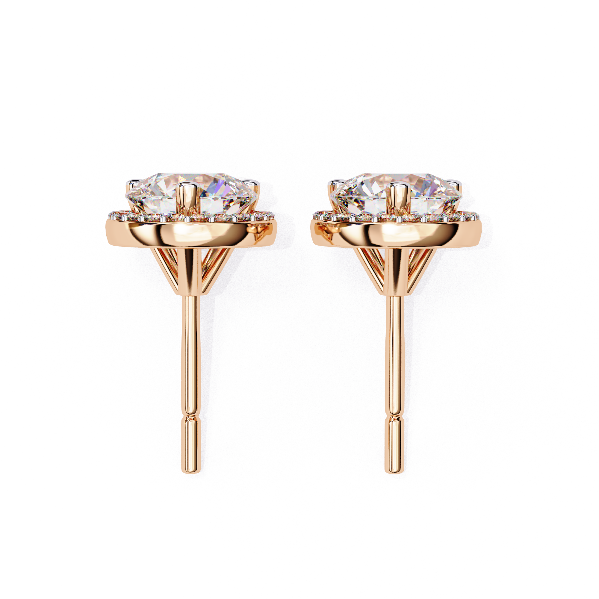 Elegant Round-Cut Diamond Halo Stud Earrings