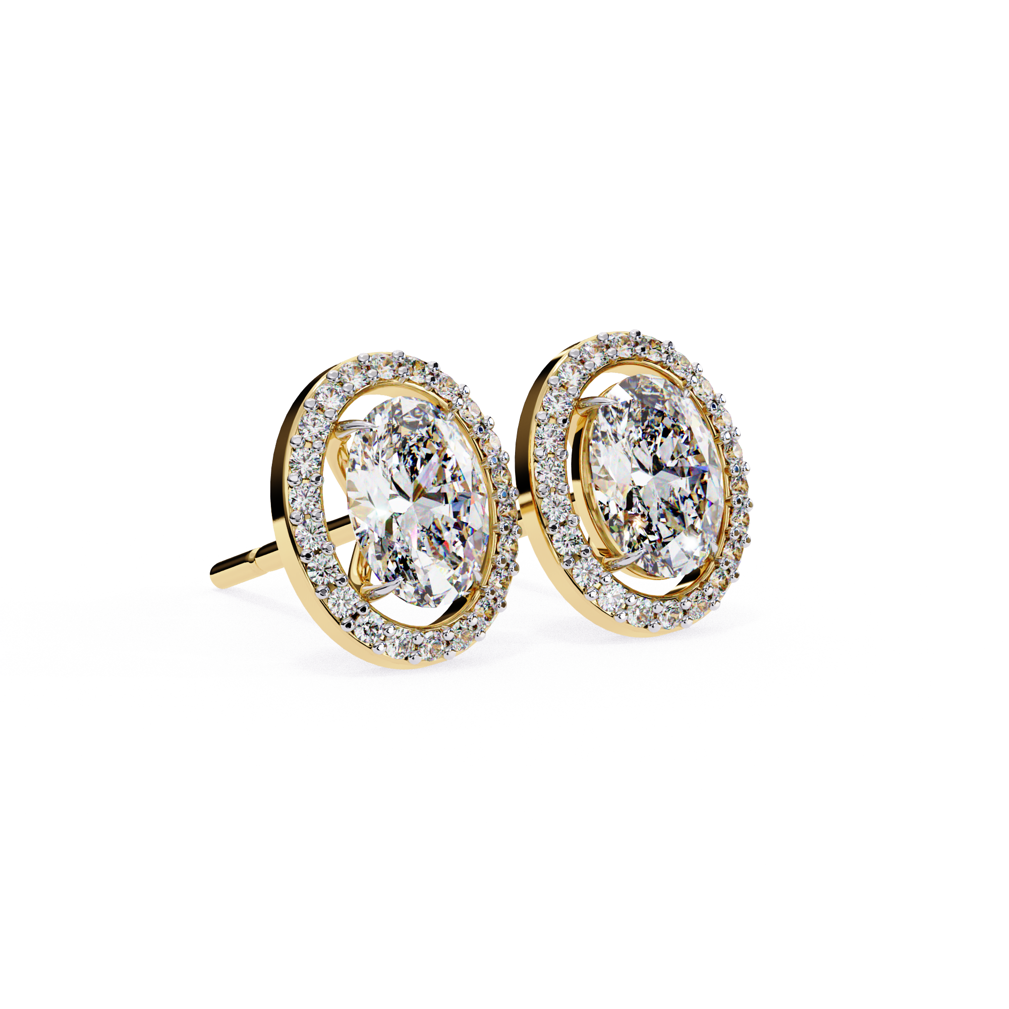 Oval Cut Floating Halo Diamond Stud Earrings in Gold