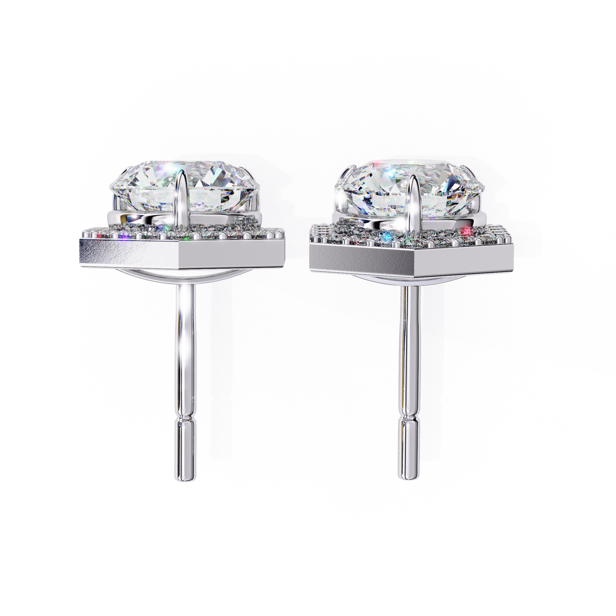 Hexagon Halo Diamond Earrings