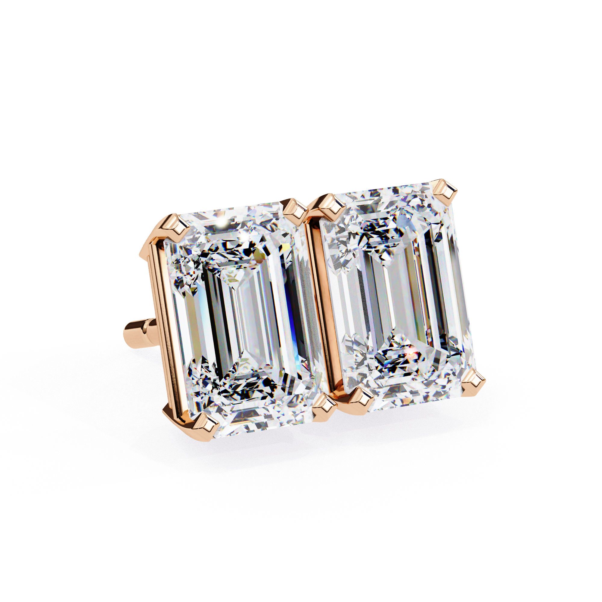 Exquisite Emerald-Cut Diamond Stud Earrings in Gold