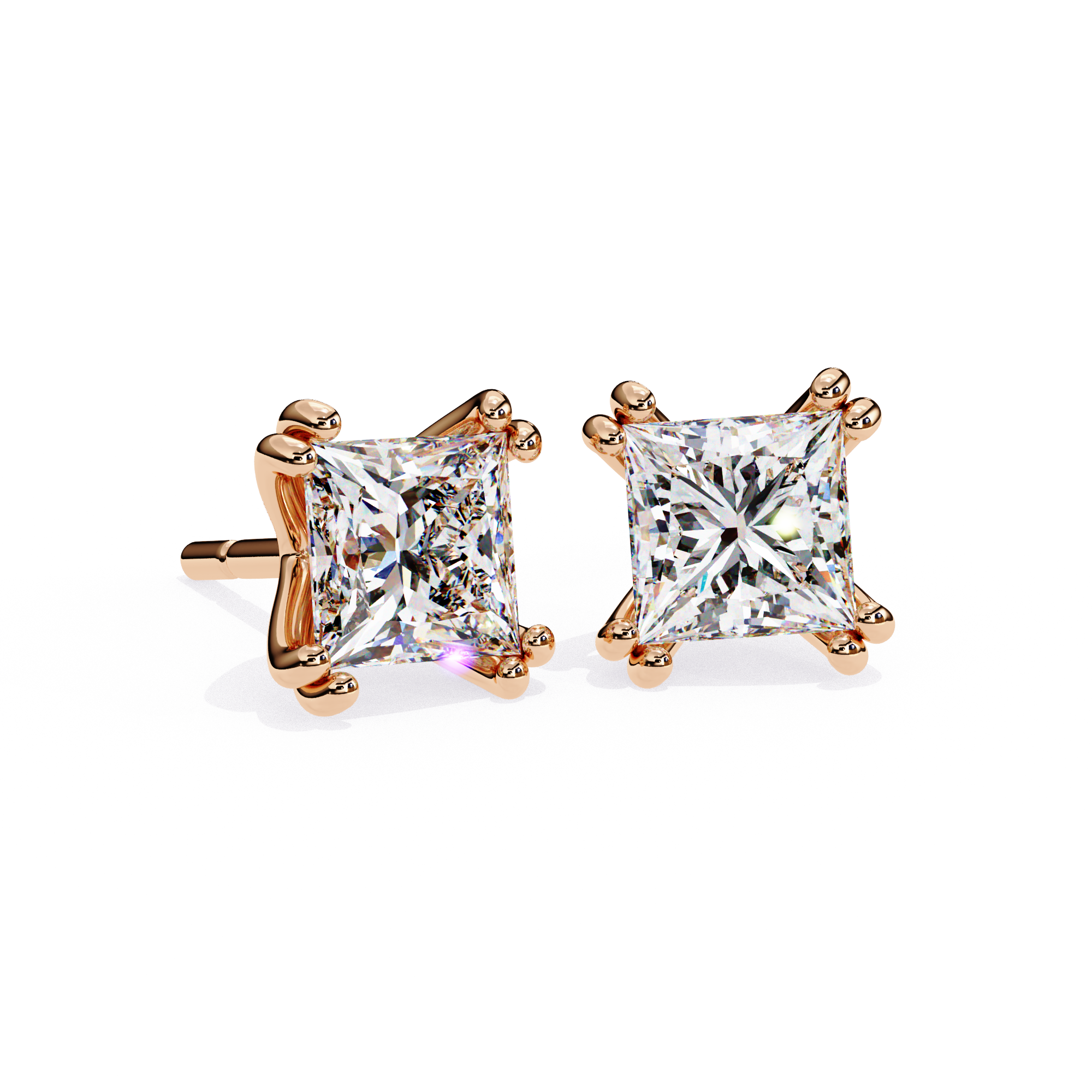 Princess-Cut Diamond Stud Earrings in Gold