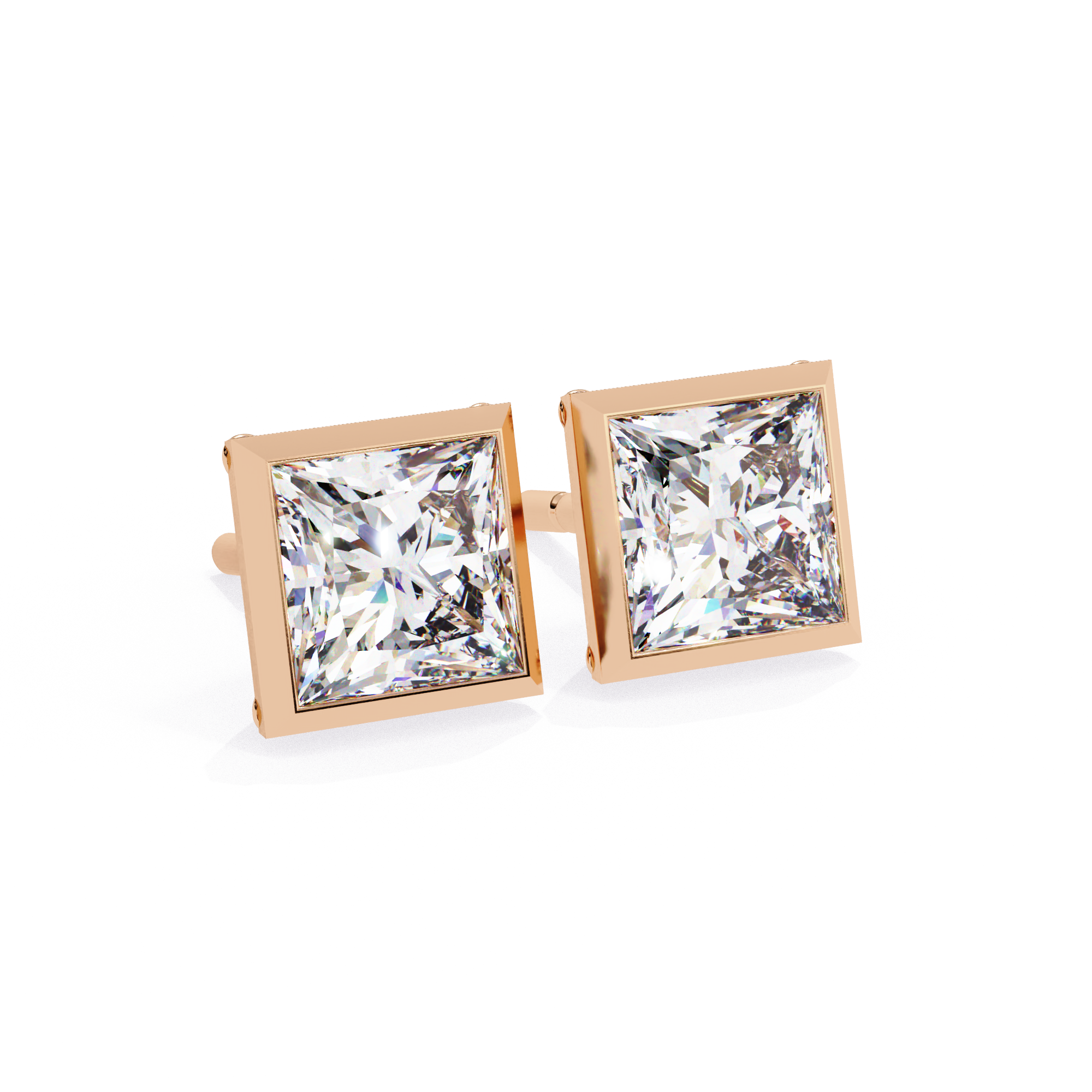 Waiheke Bezel Set Princess-Cut Diamond Stud Earrings
