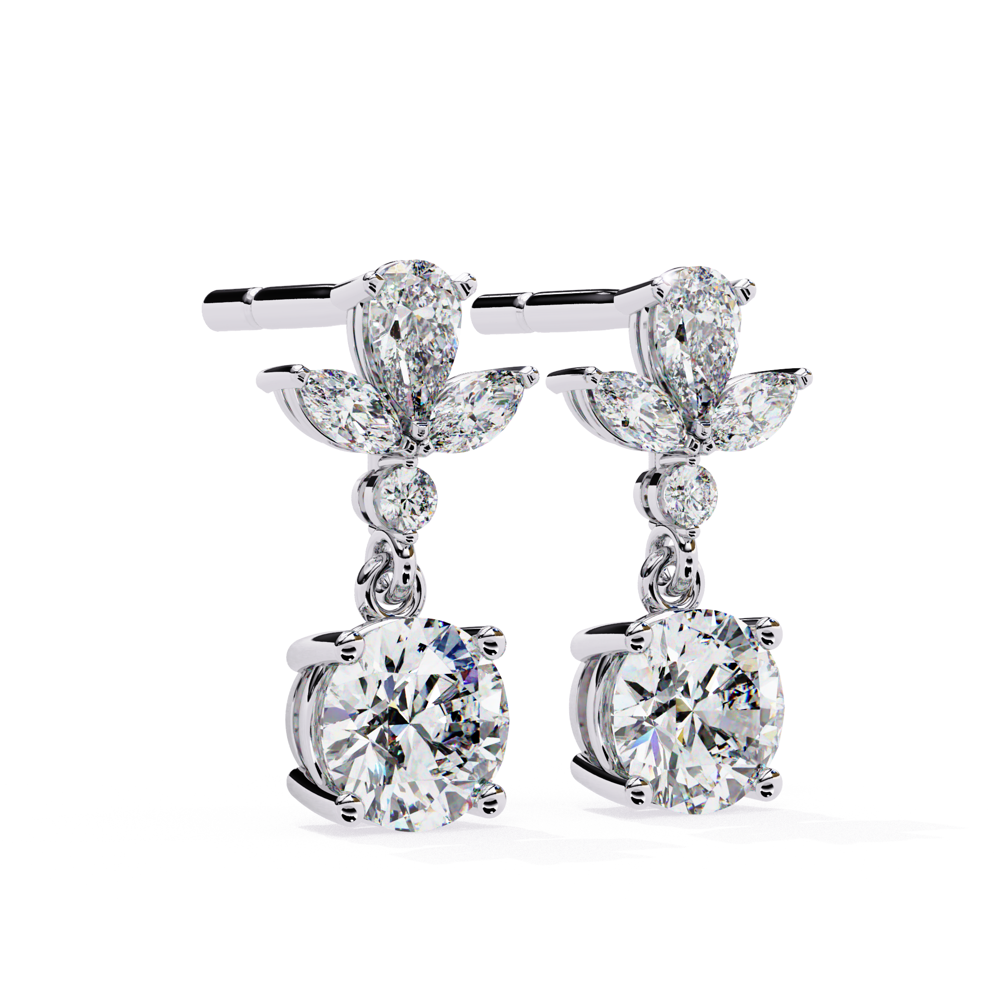 Elegant Floral Drop Diamond Earrings