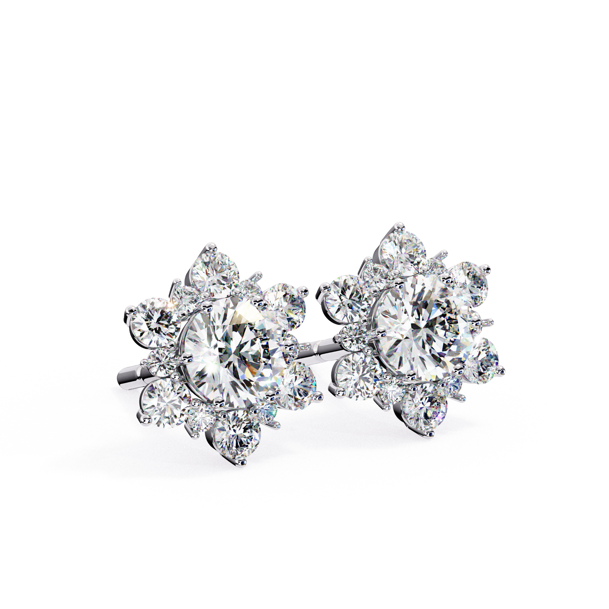 Snowflake Diamond Stud Earrings in Gold