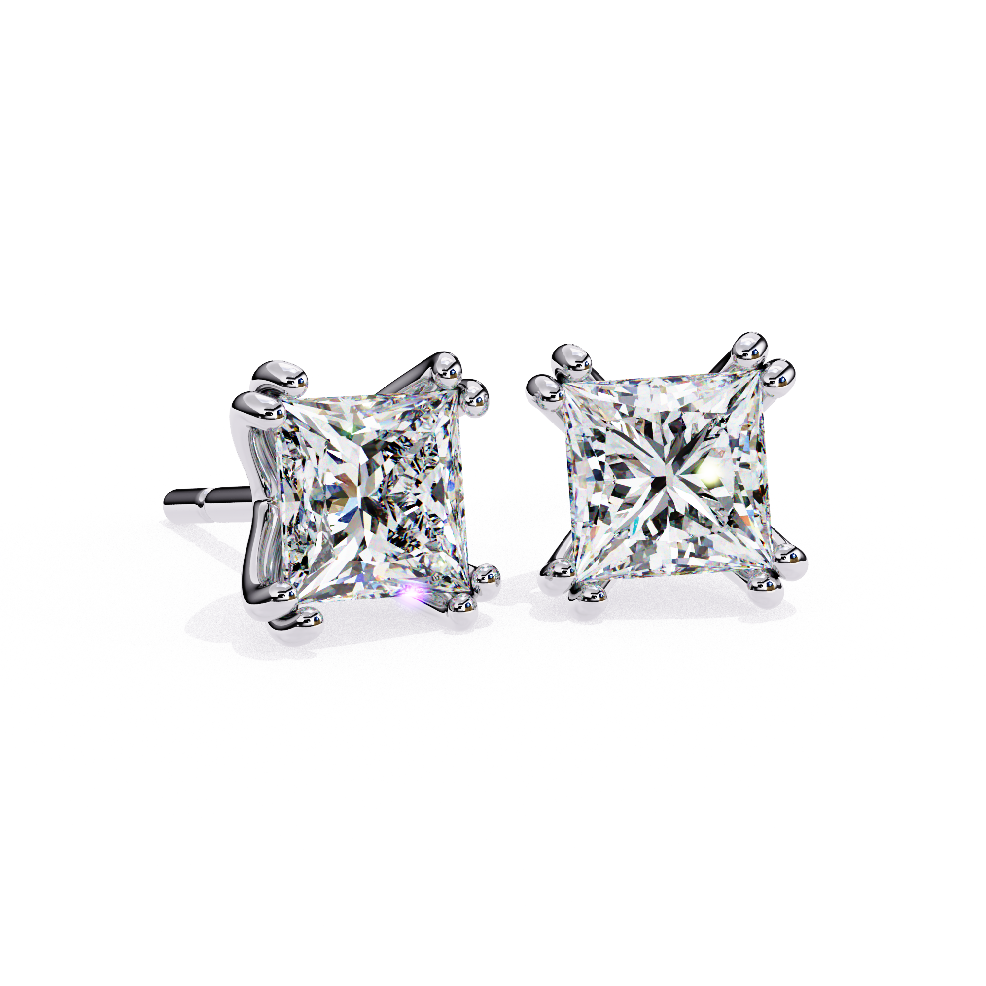 Princess-Cut Diamond Stud Earrings in Gold